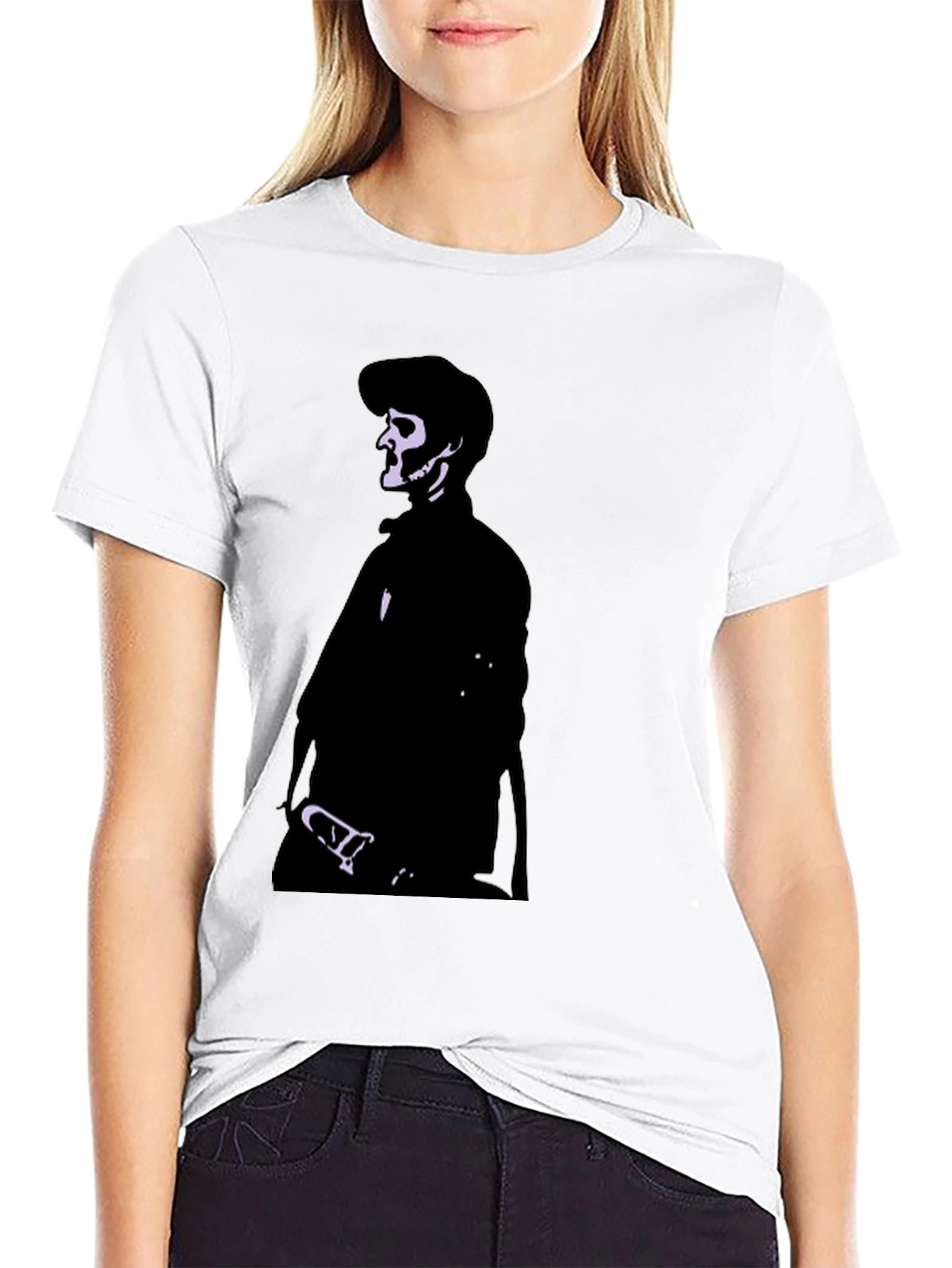 Black Men's Black T-Shirt with Skull Illustration view 9