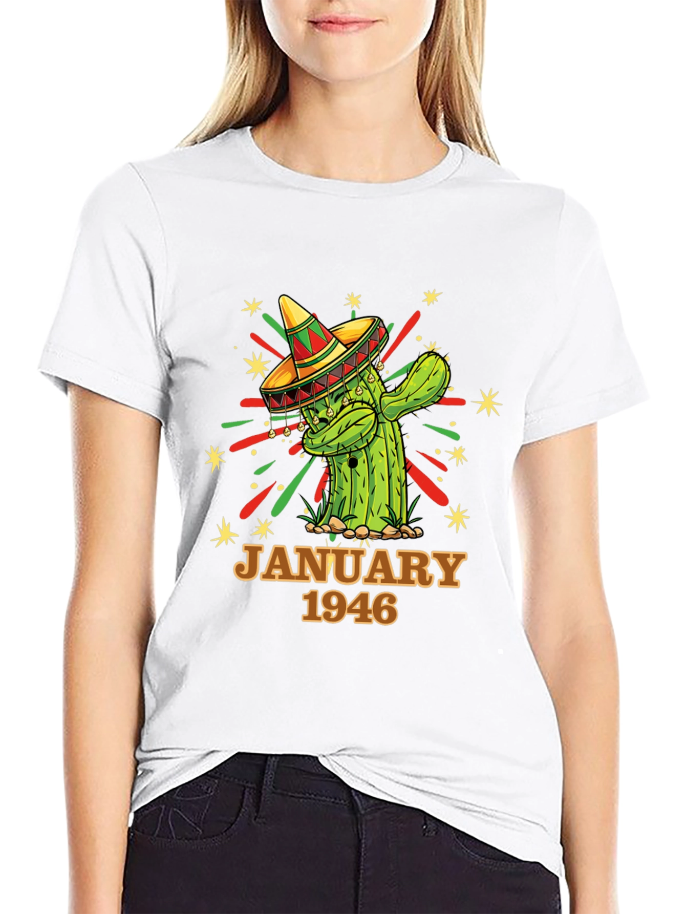 Black Cactus January 1946 Birthday T-Shirt view 9