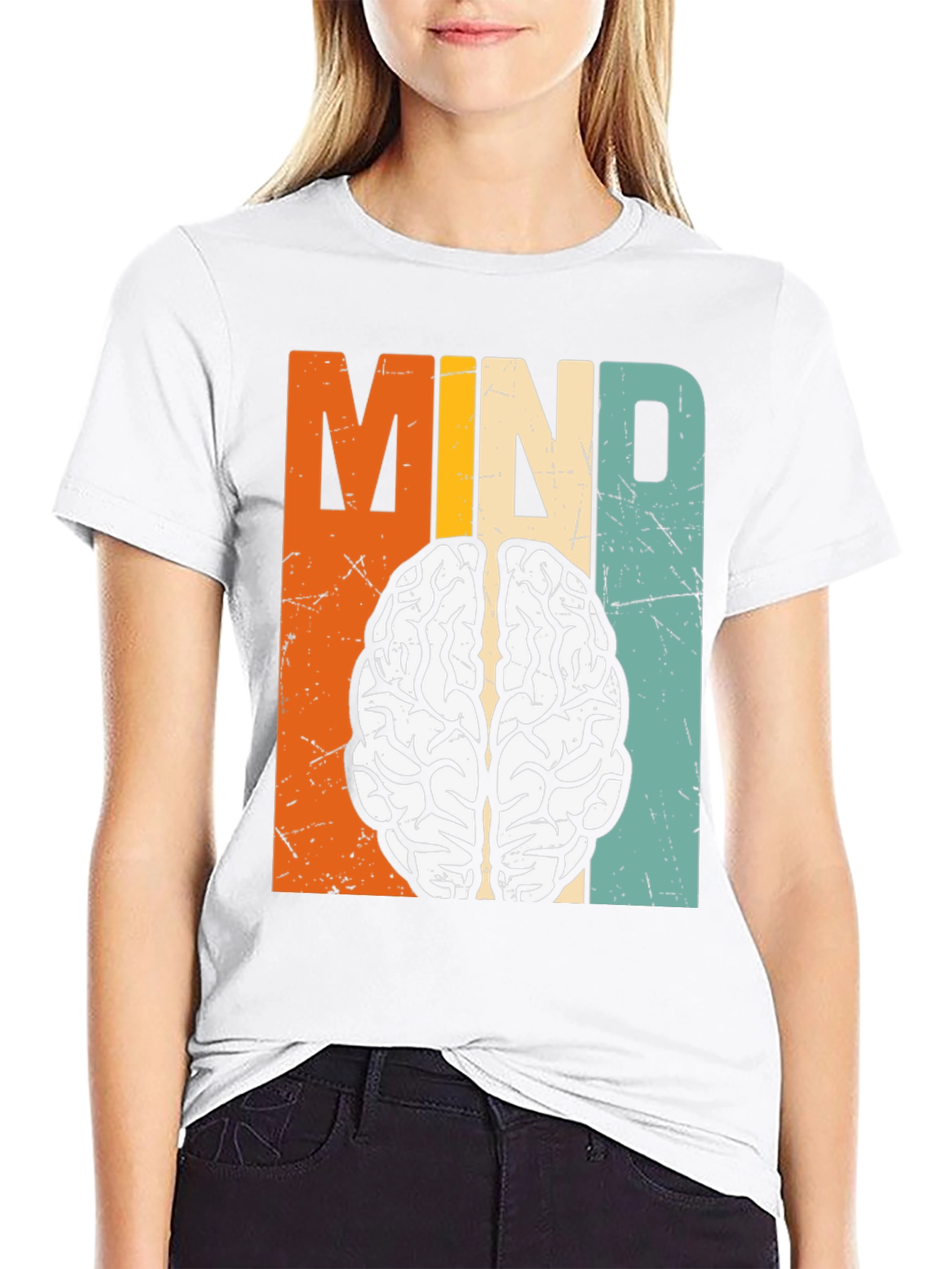 Black Retro Mind Brain Graphic T-Shirt view 9