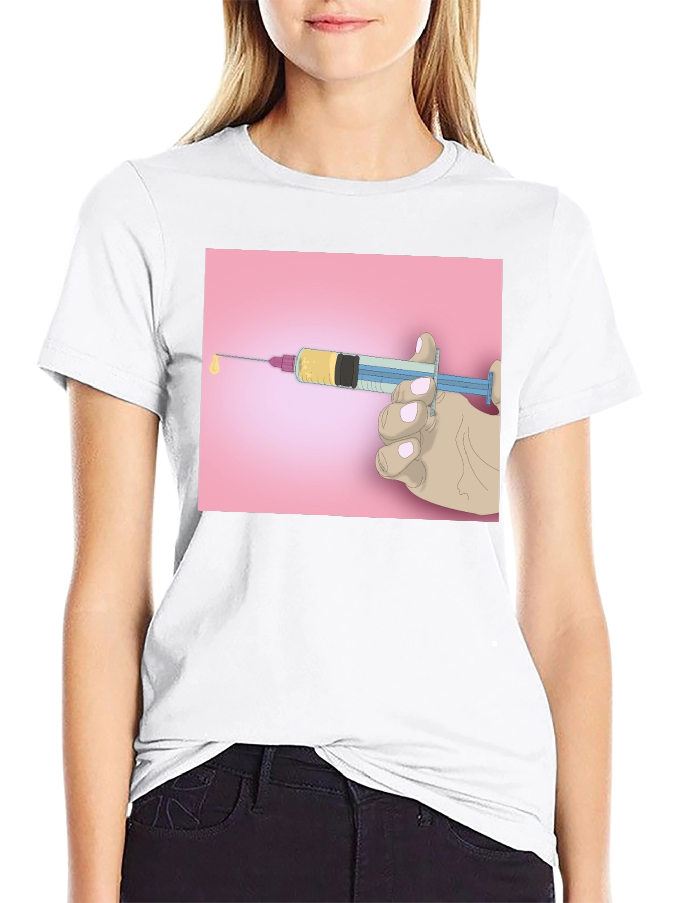 Black Unique Graphic Tee: Syringe Design - Bold Statement Piece view 9