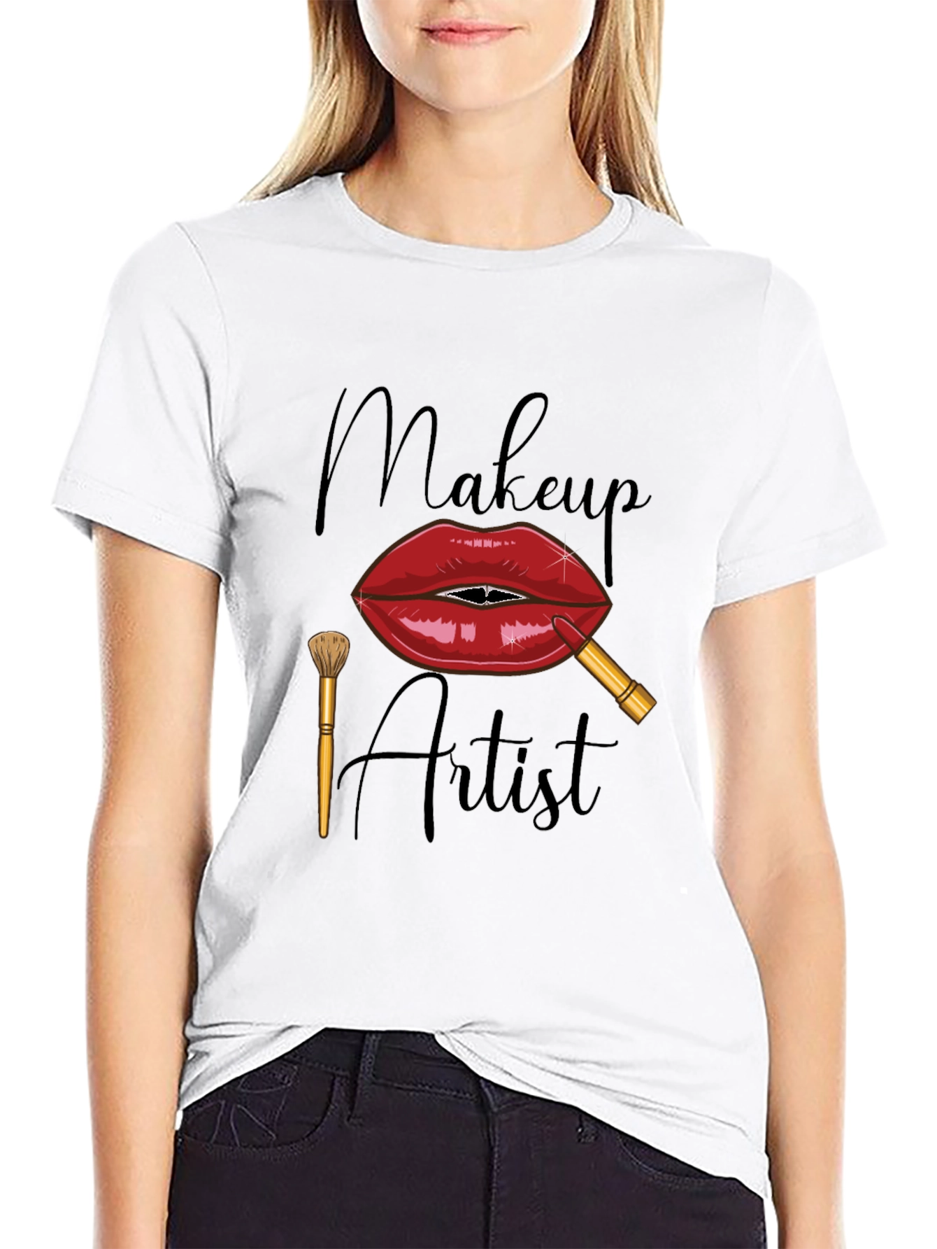 Black Makeup Artist Graphic T-Shirt - Unisex Black Tee view 9