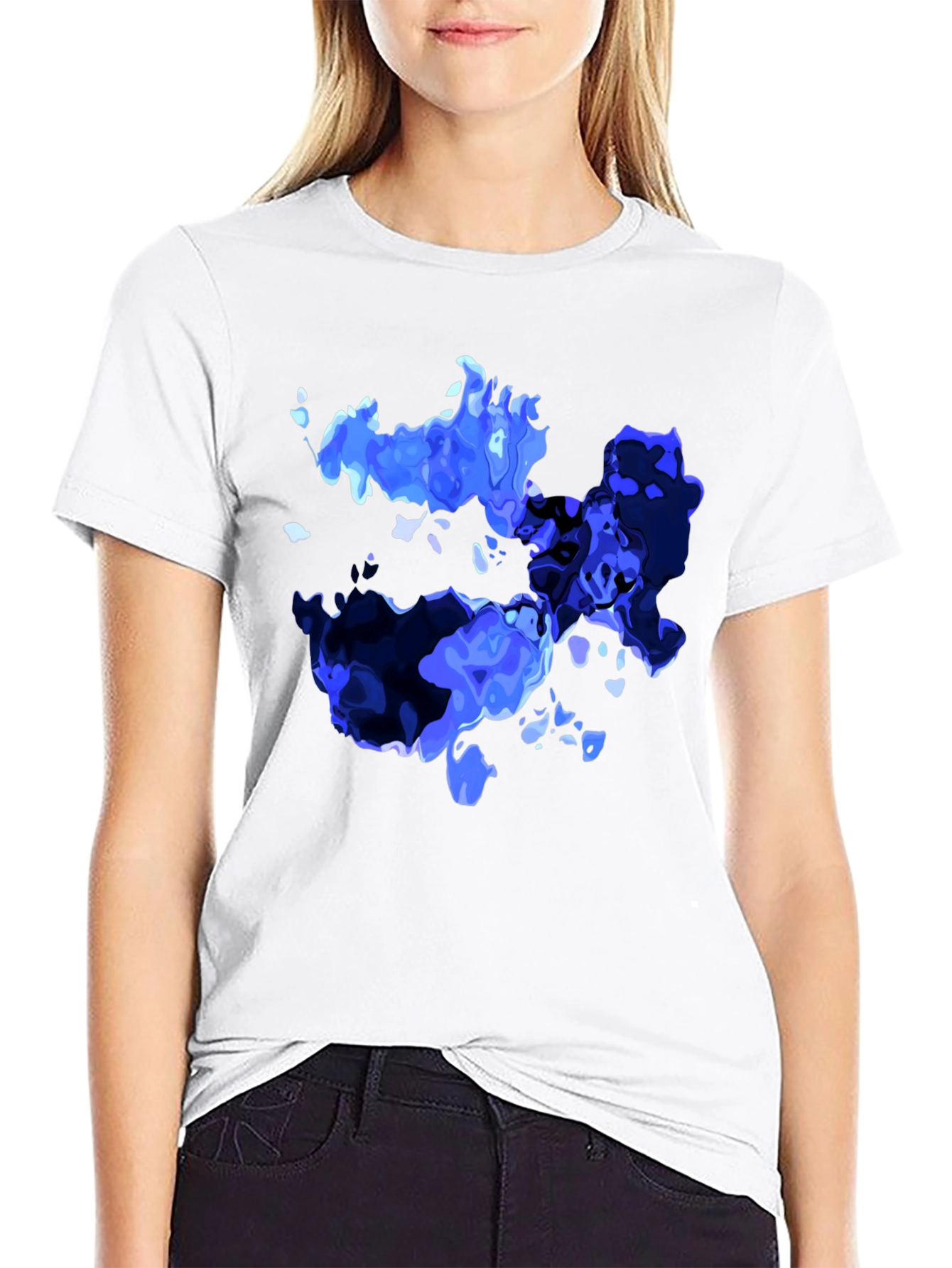 Black Abstract Blue Graphic Print Black T-Shirt view 9