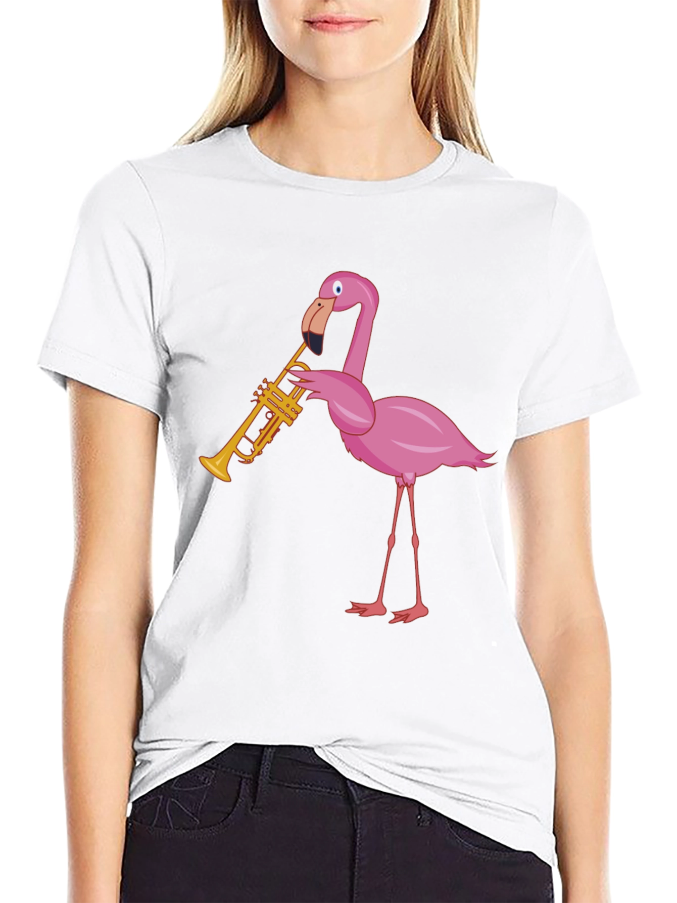 Black Funky Flamingo Trumpet Graphic T-Shirt view 9