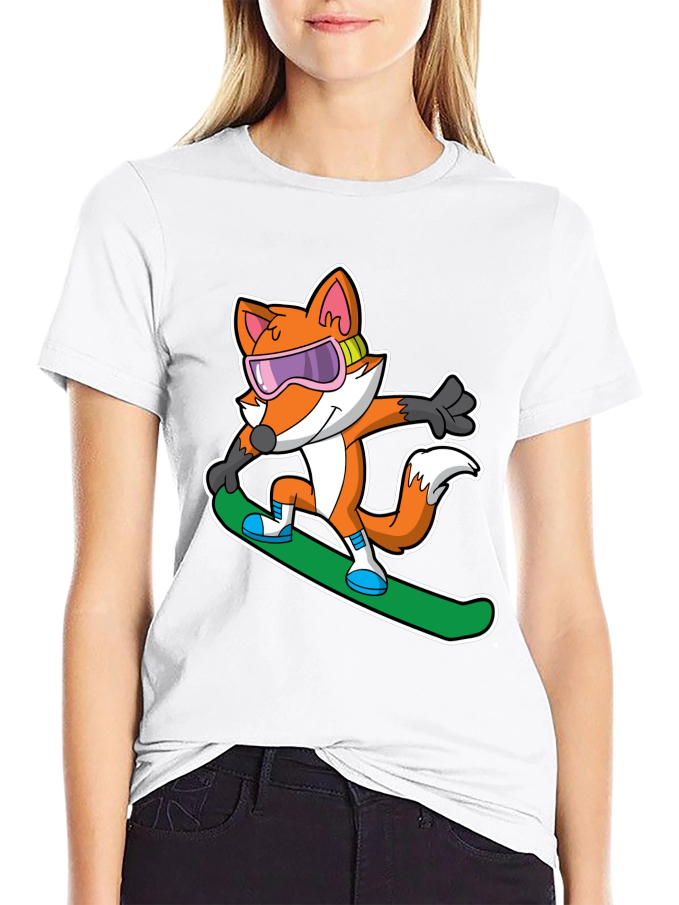 Black Fox Snowboarder T-Shirt - Cool Cartoon Animal Tee view 9