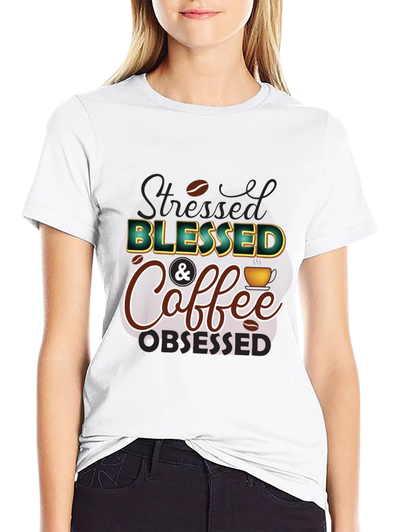 Black Blessed & Coffee Obsessed T-Shirt view 9