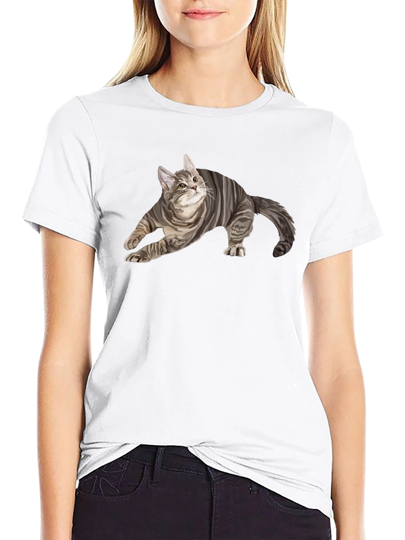 Black Men's Black T-Shirt with Cat Graphic view 9