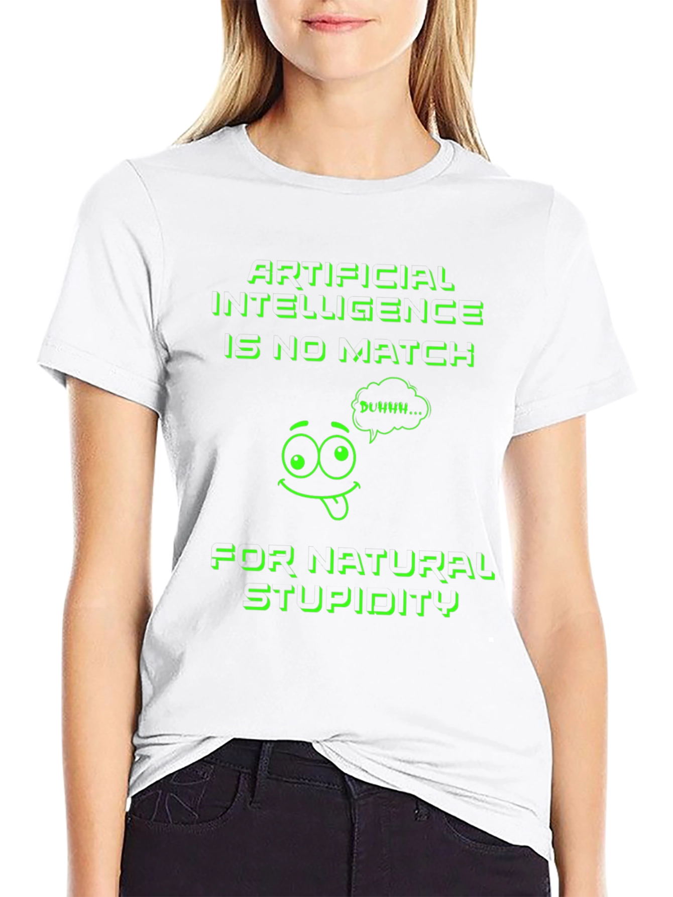 Black Funny AI vs. Stupidity Graphic T-Shirt view 9