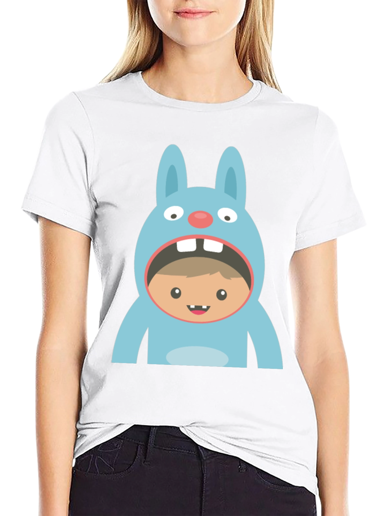 Black Funny Bunny Suit T-Shirt - Black Cotton Tee view 9