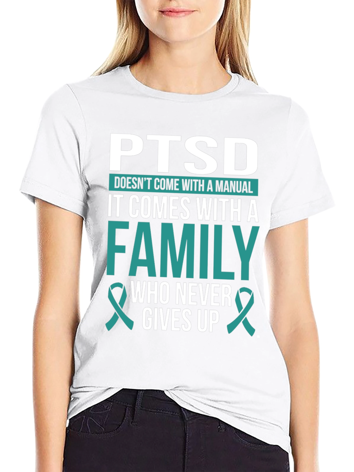 Black PTSD Awareness T-Shirt - Family Support view 9
