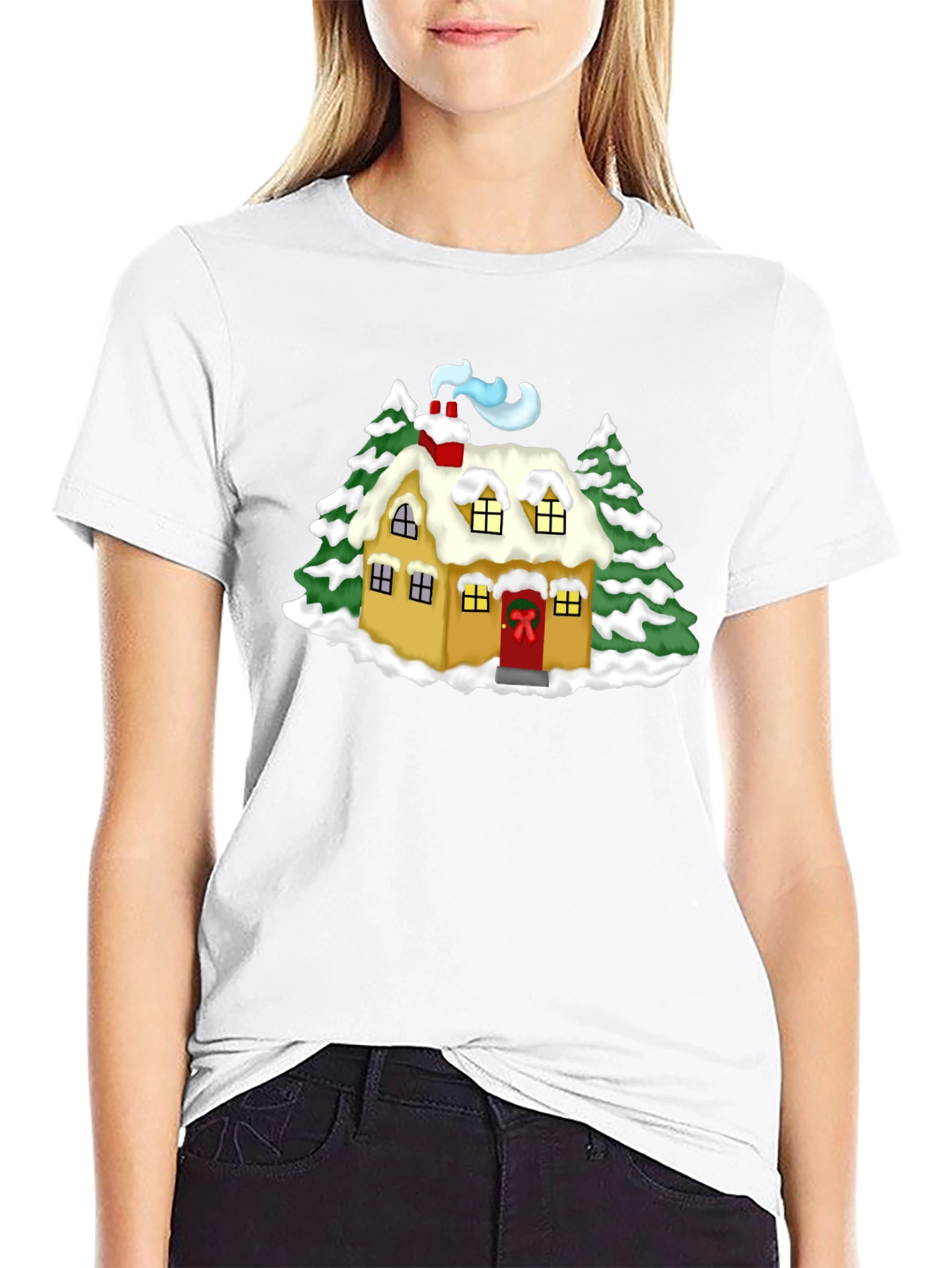 Black Whimsical Winter House Graphic Tee - Black view 9
