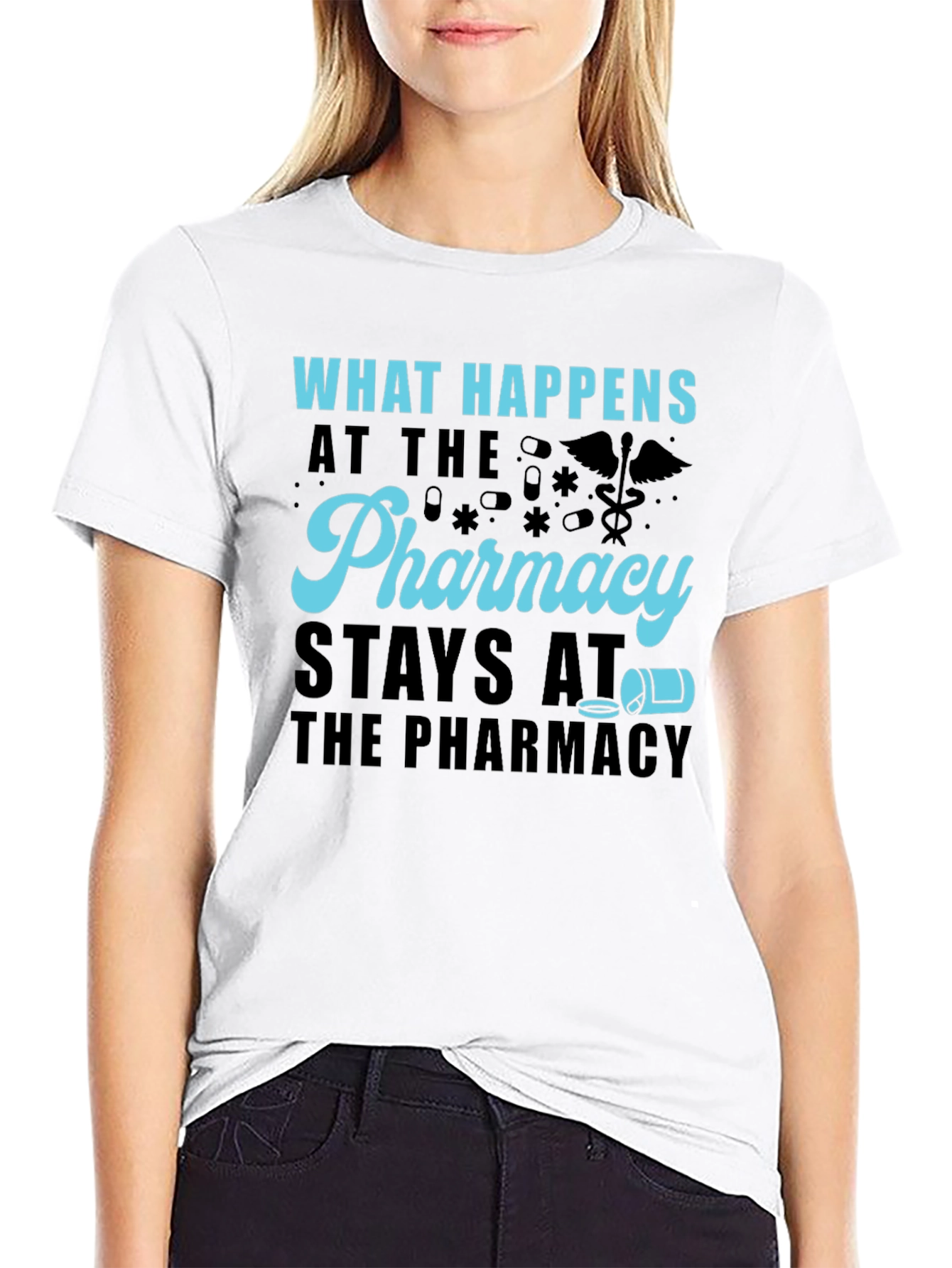 Black Pharmacy Humor T-Shirt - What Happens Stays view 9