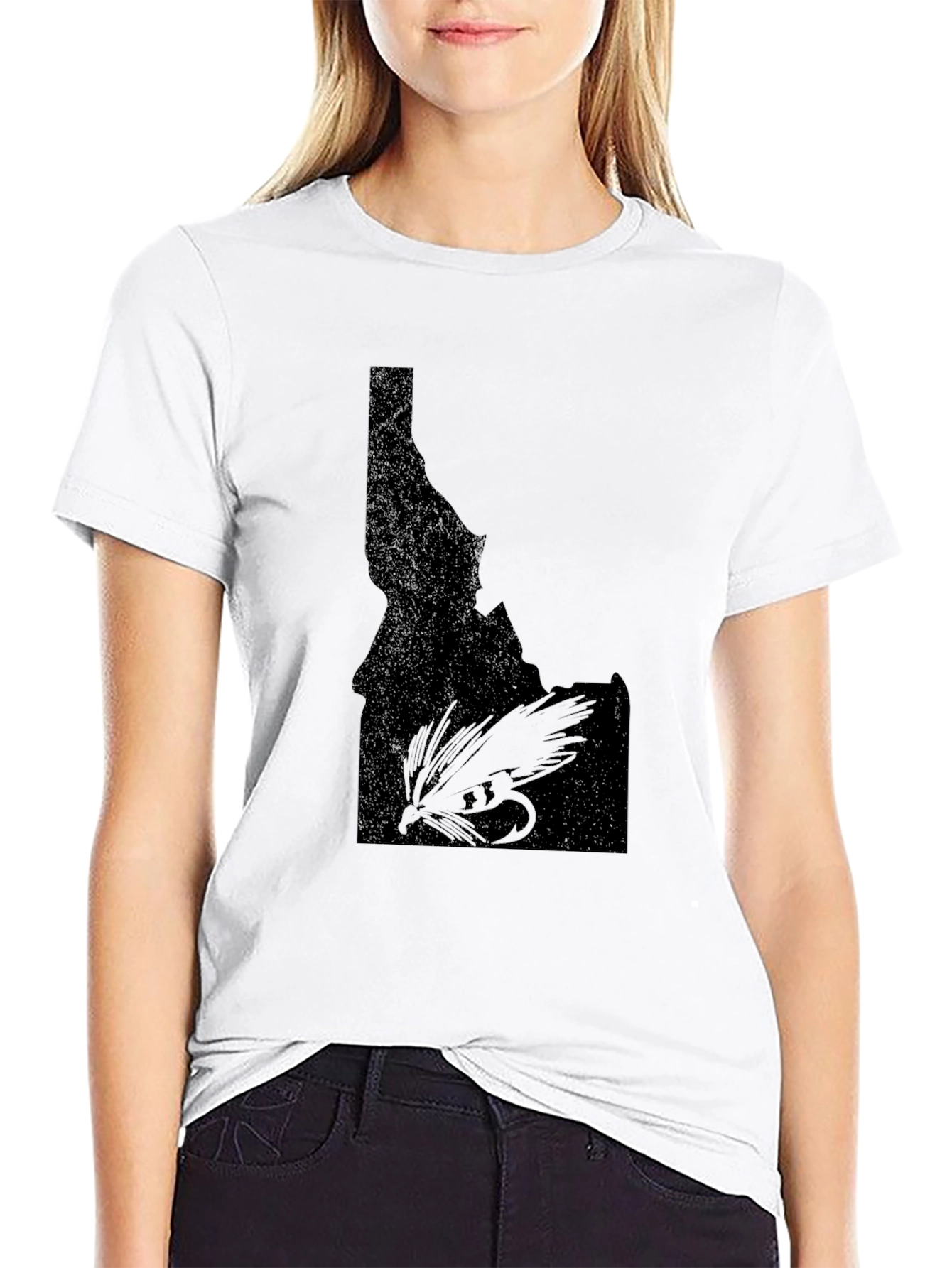 Black Idaho Fly Fishing T-Shirt - Black State Outline Tee view 9