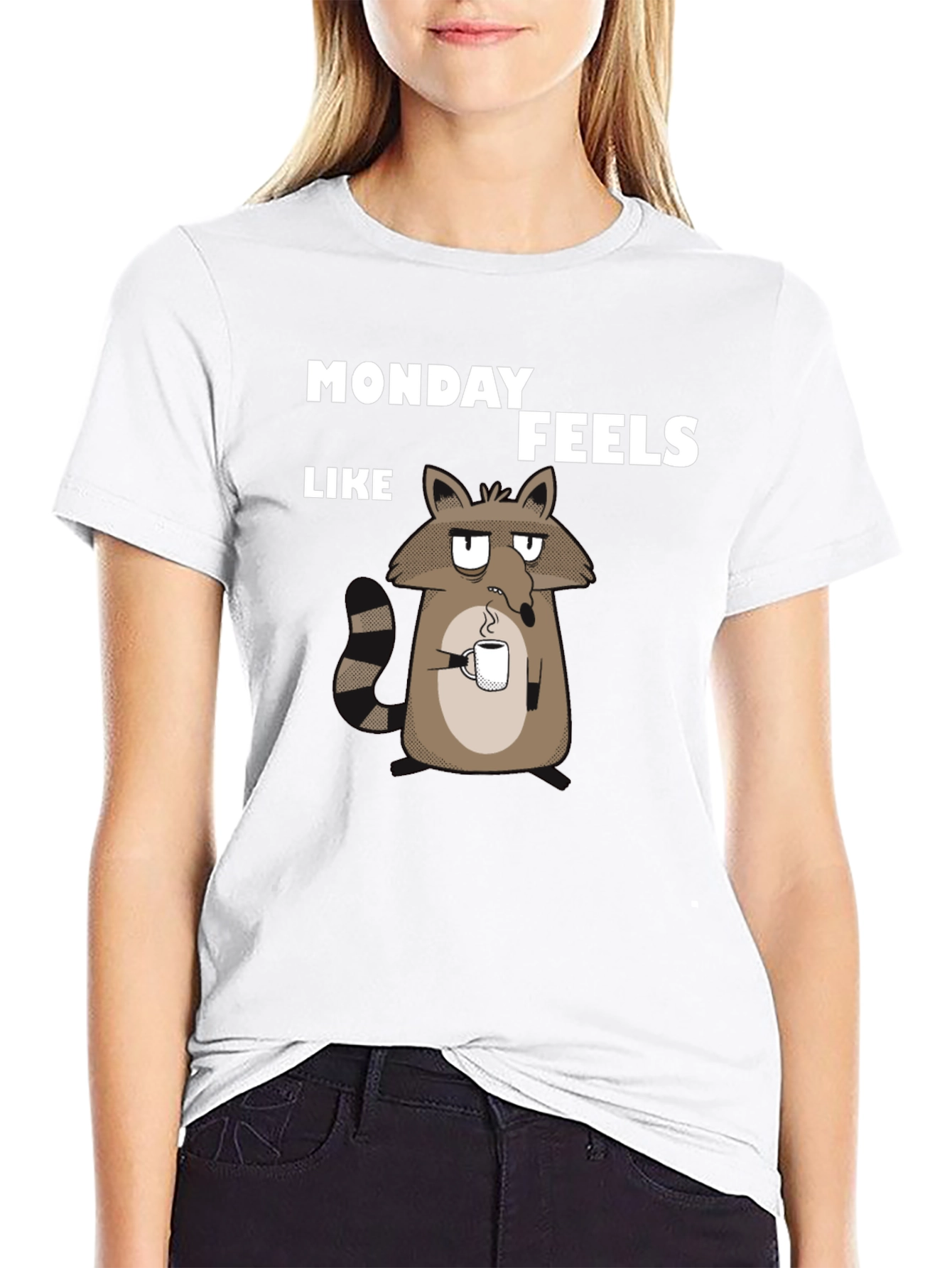 Black Monday Feels Raccoon T-Shirt - Funny Graphic Tee view 9