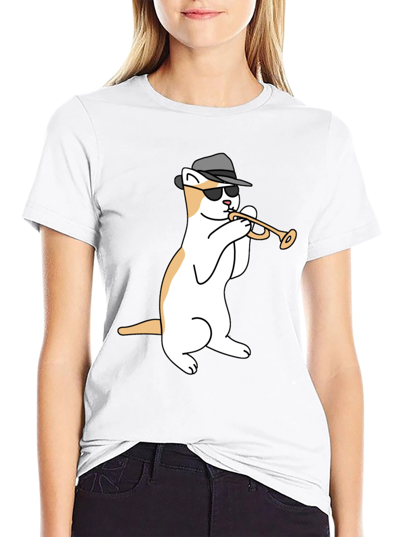Black Cool Cat Trumpet Black T-Shirt view 9