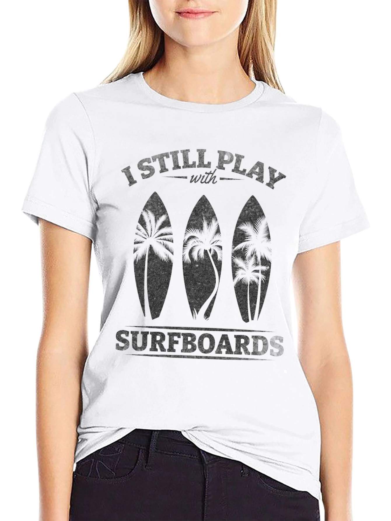 Black I Still Play With Surfboards Men's Black T-Shirt view 9