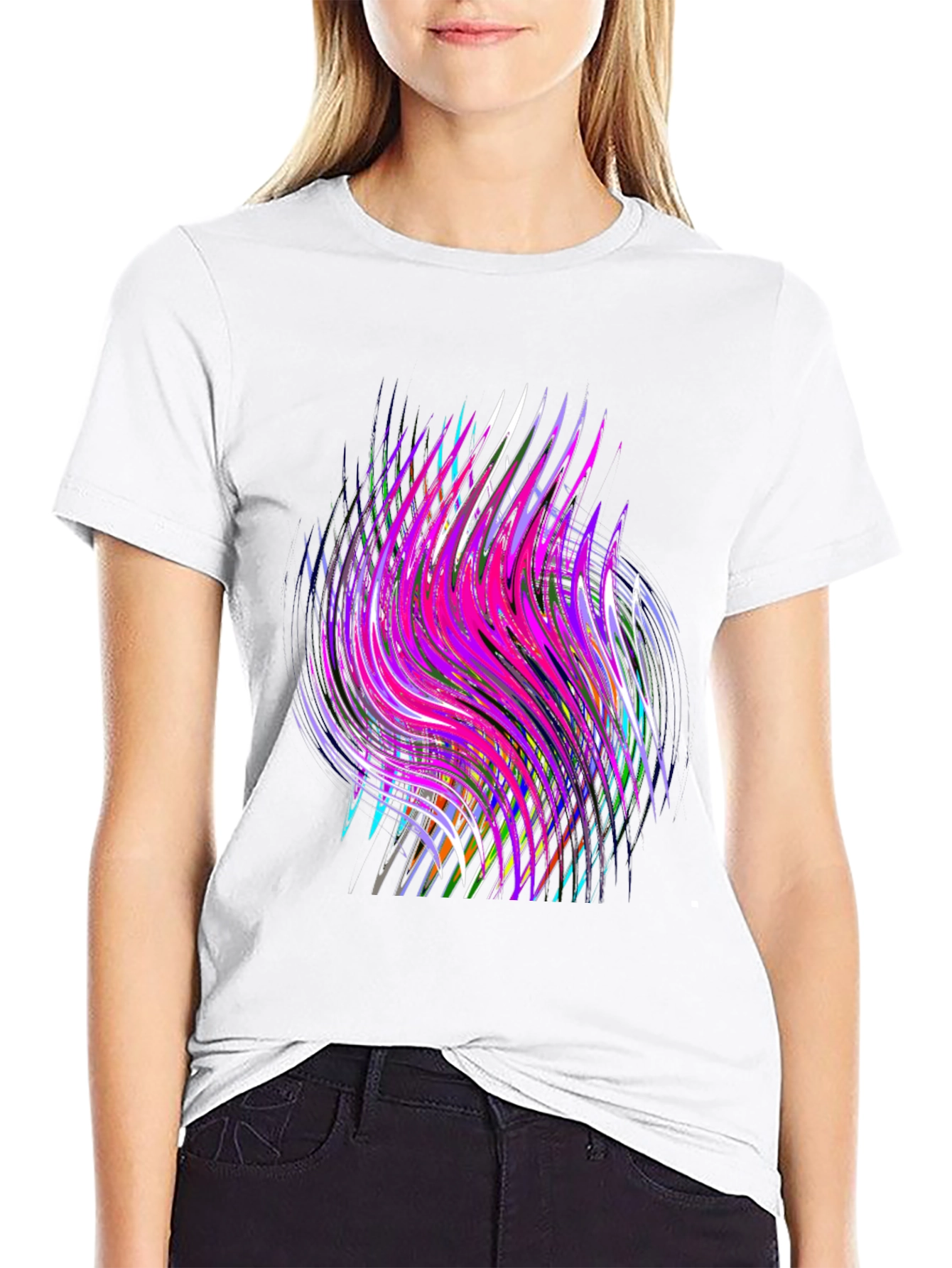 Black Abstract Swirl Graphic Black T-Shirt view 9