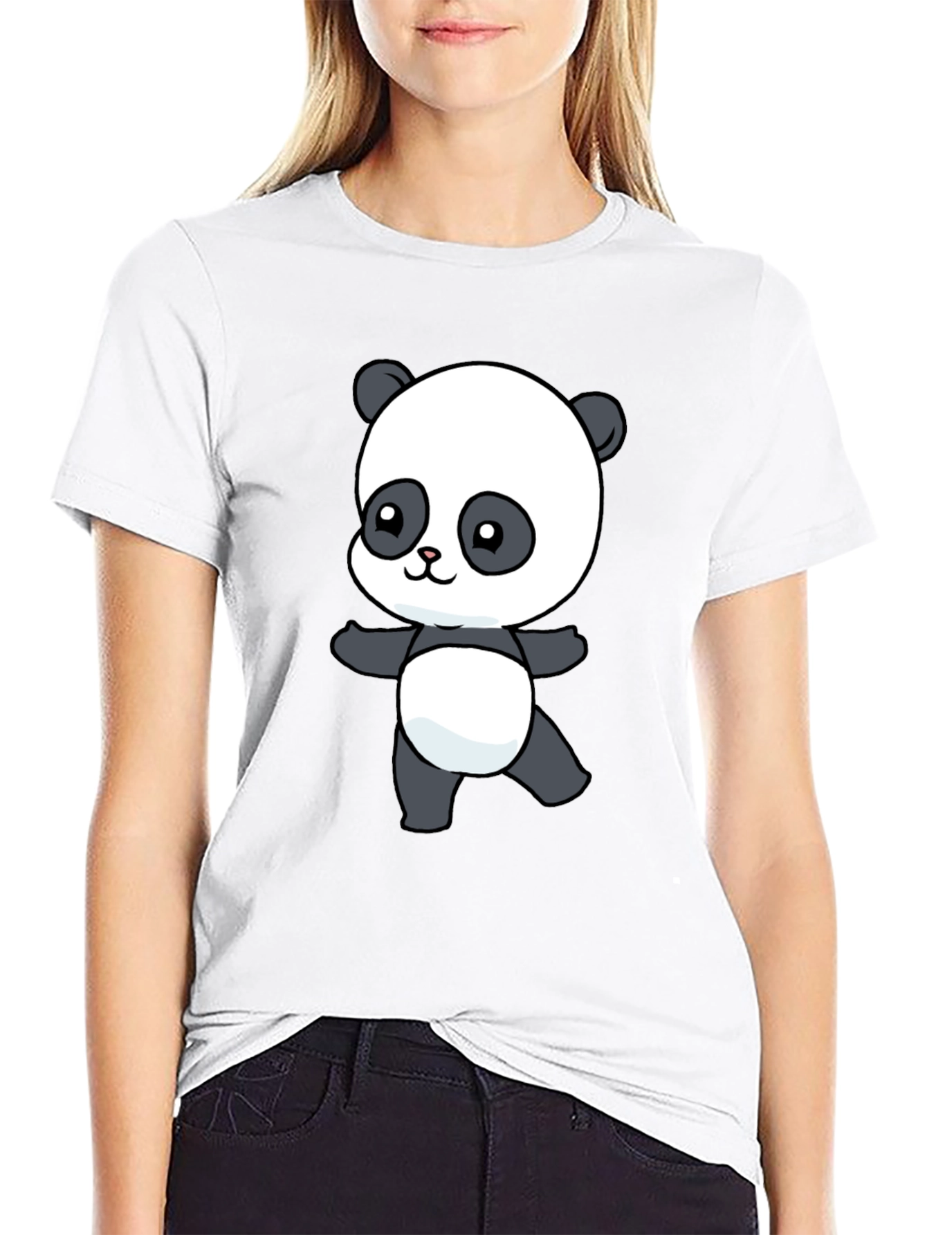 Black Cute Panda Bear Graphic T-Shirt view 9