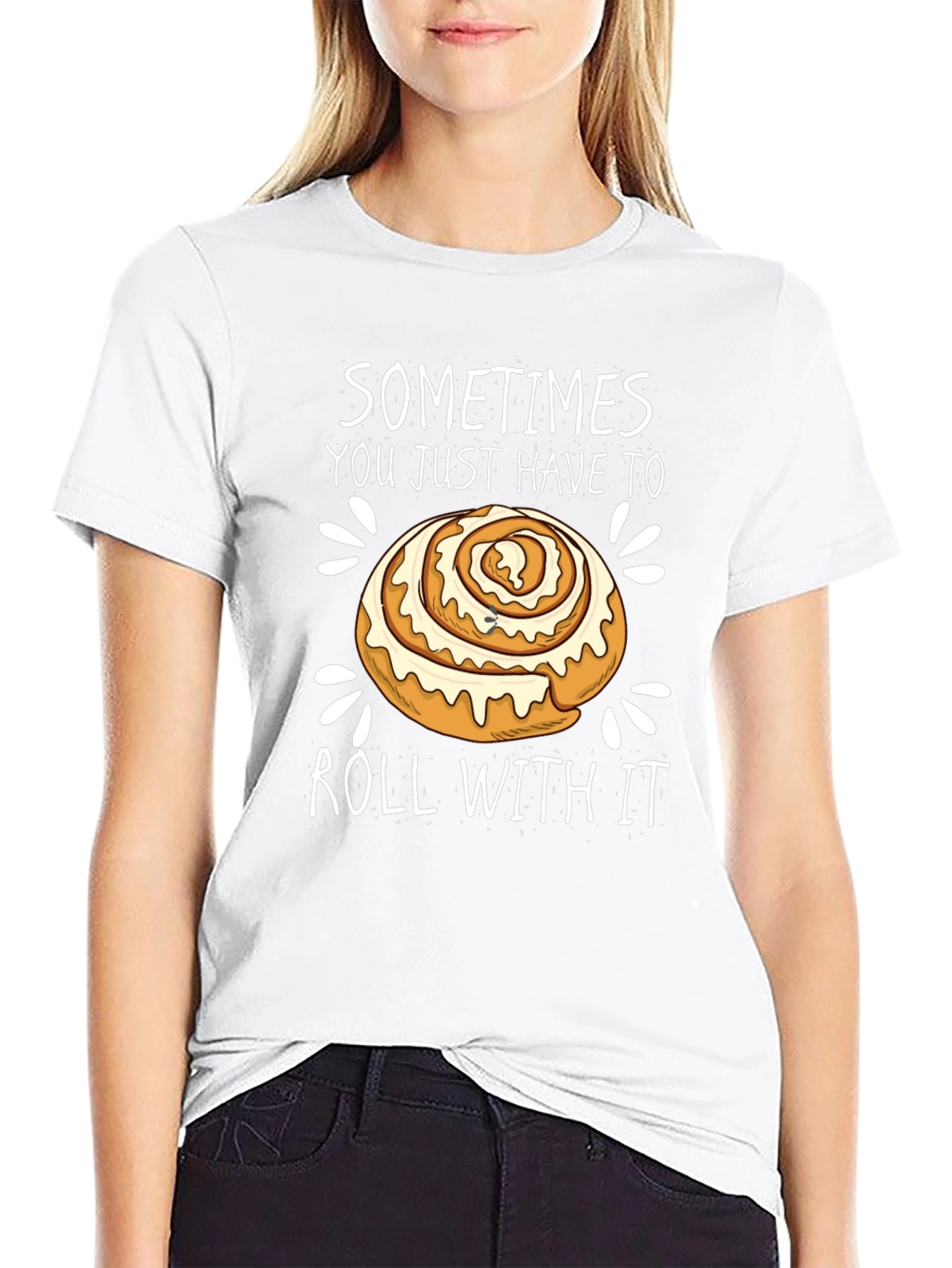 Black Funny Cinnamon Roll T-Shirt - Roll With It! view 9