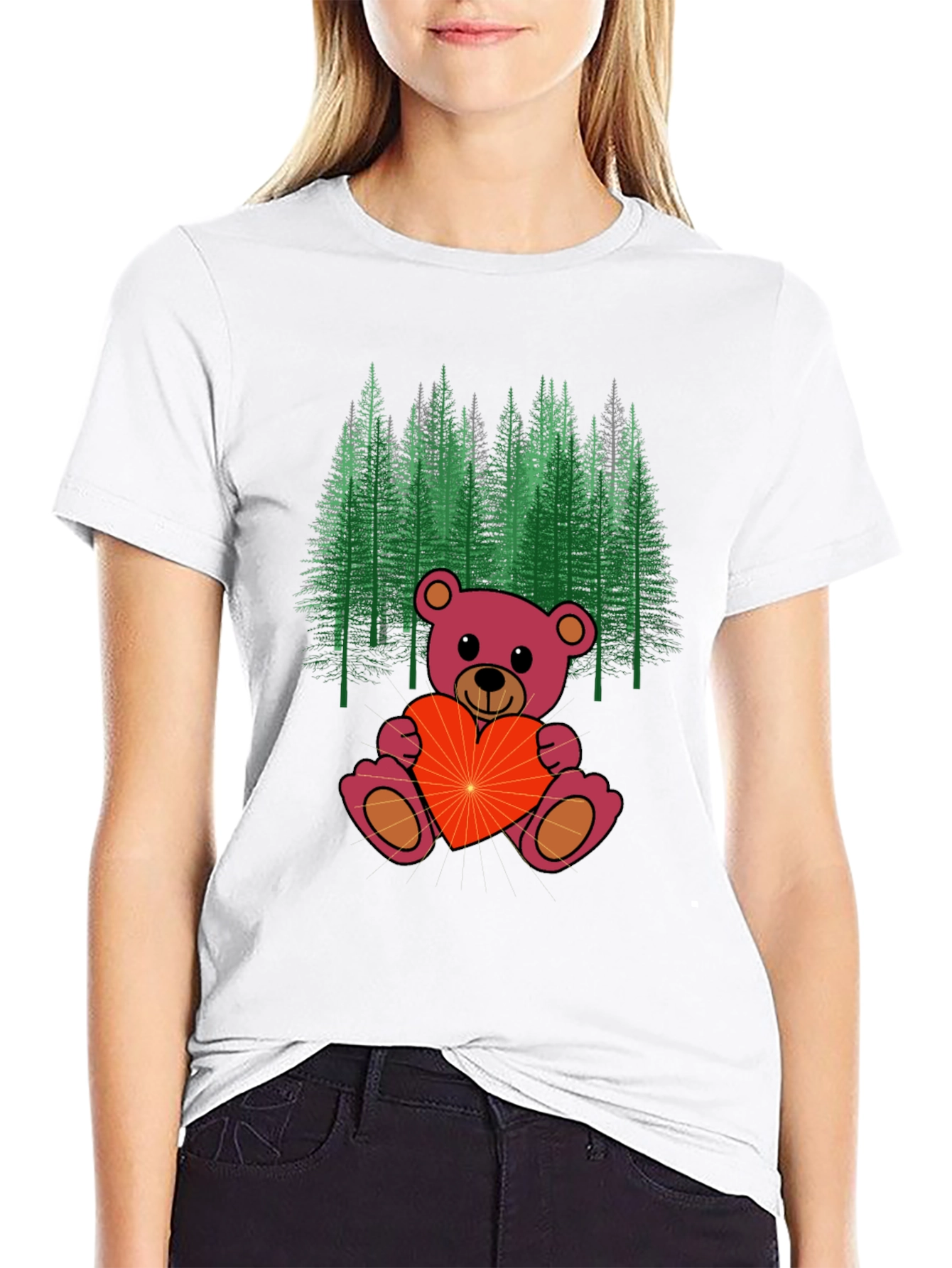 Black Teddy Bear Forest Graphic Tee - Men's Black T-Shirt view 9