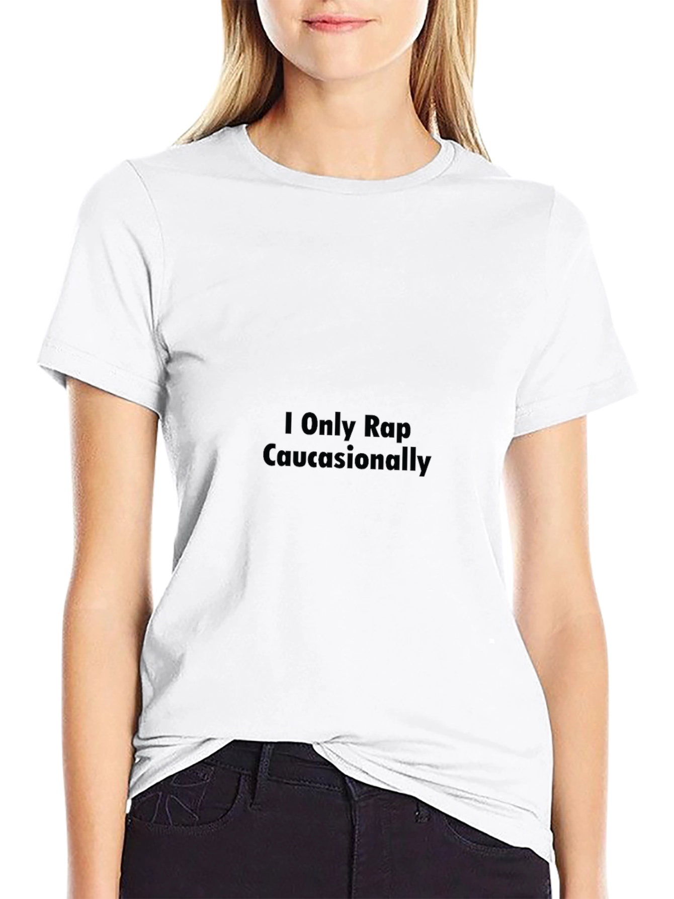Black I Only Rap Caucasionally T-Shirt - Funny Pun Tee view 9