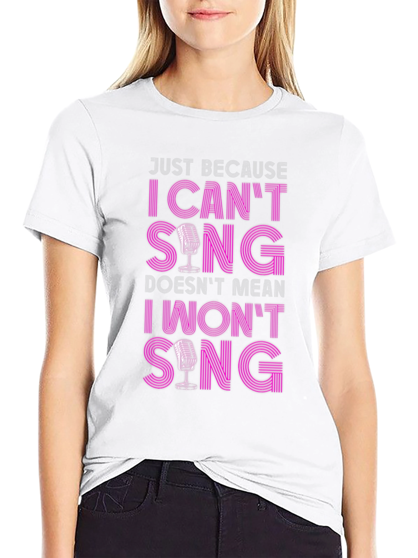 Black Funny Singer T-Shirt: I Can't Sing, I Won't Sing! view 9