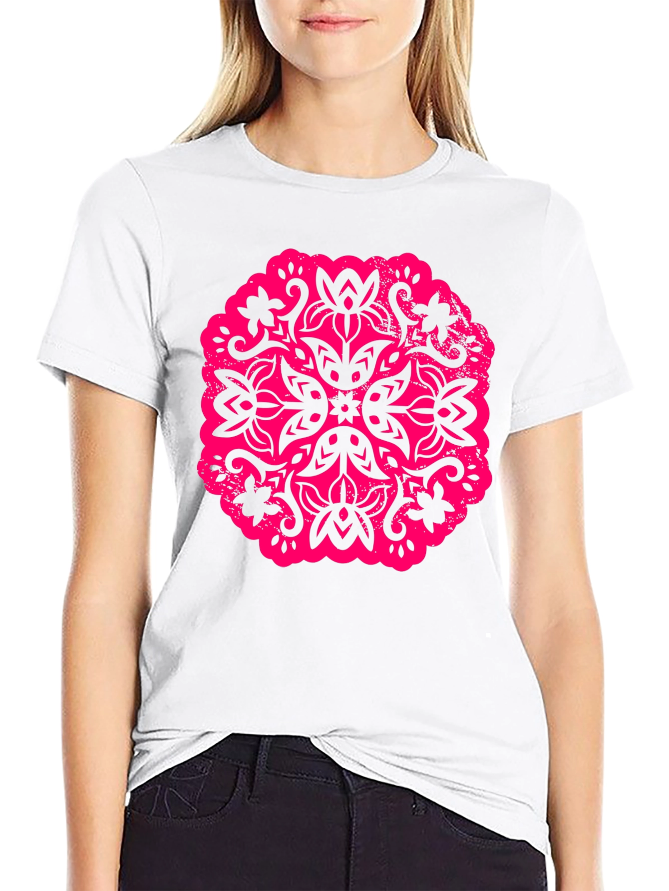 Black Black T-Shirt with Floral Mandala Graphic view 9