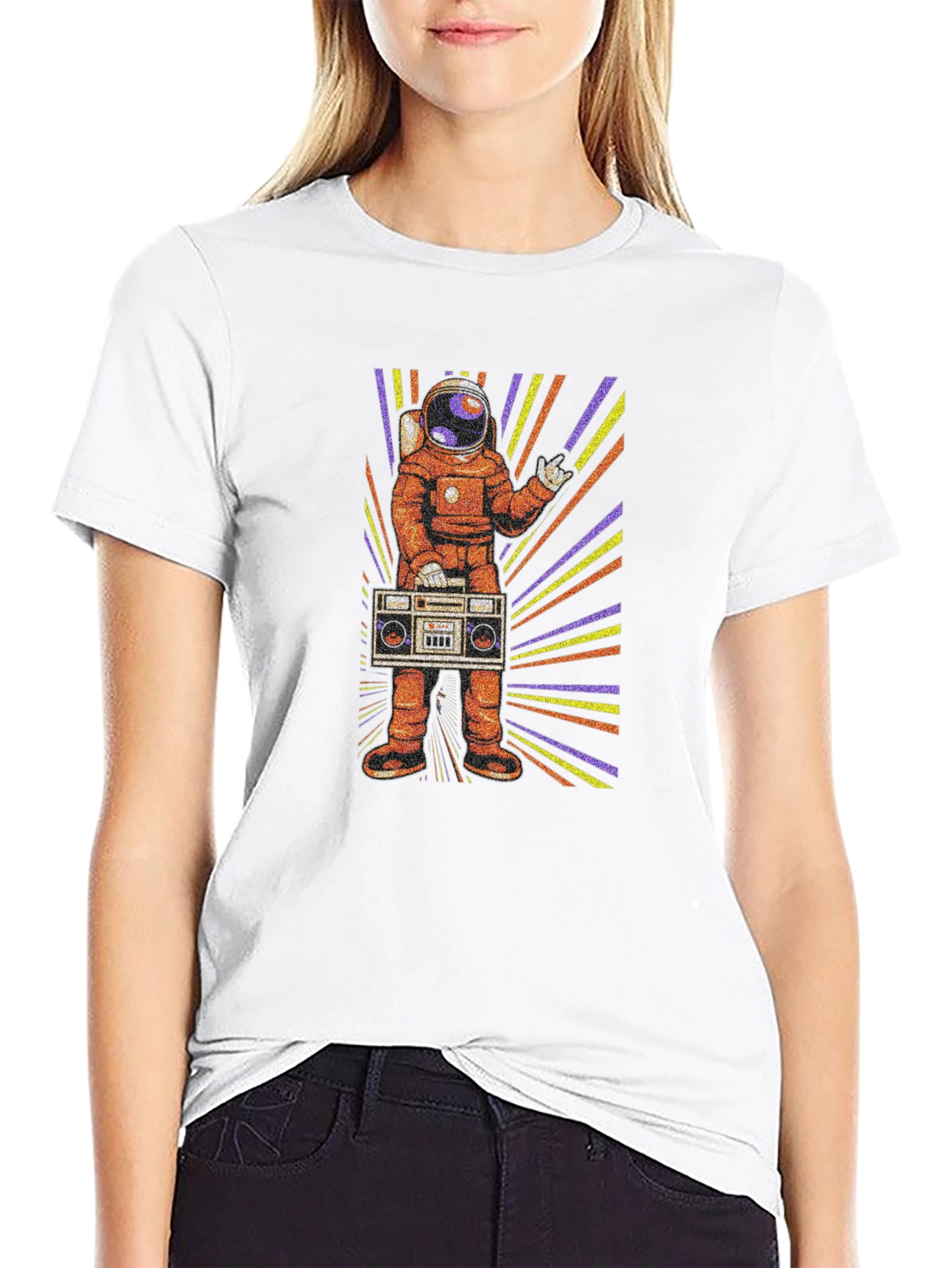 Black Astronaut Boombox Graphic T-Shirt view 9