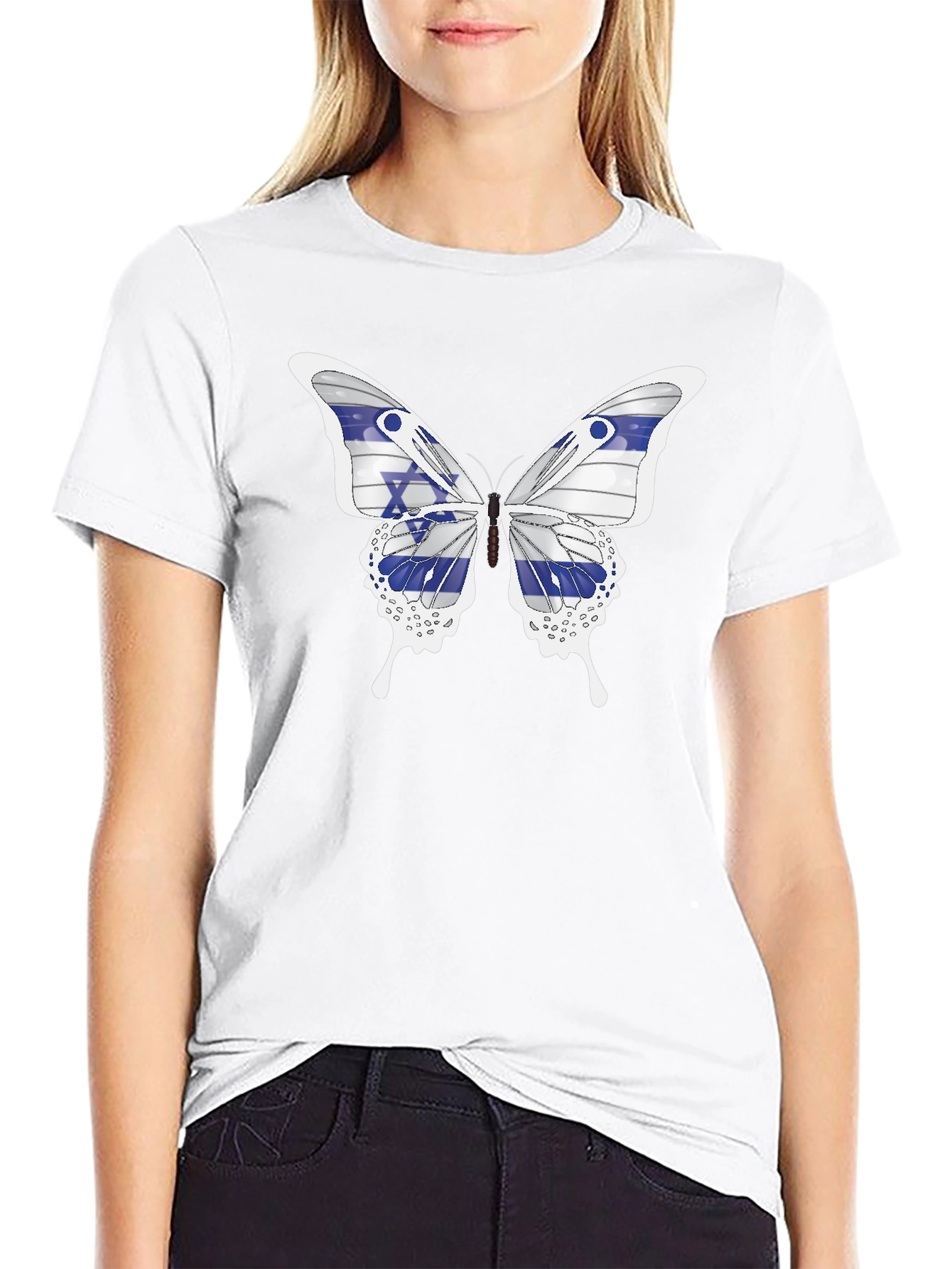 Black Israeli Flag Butterfly Graphic T-Shirt view 9