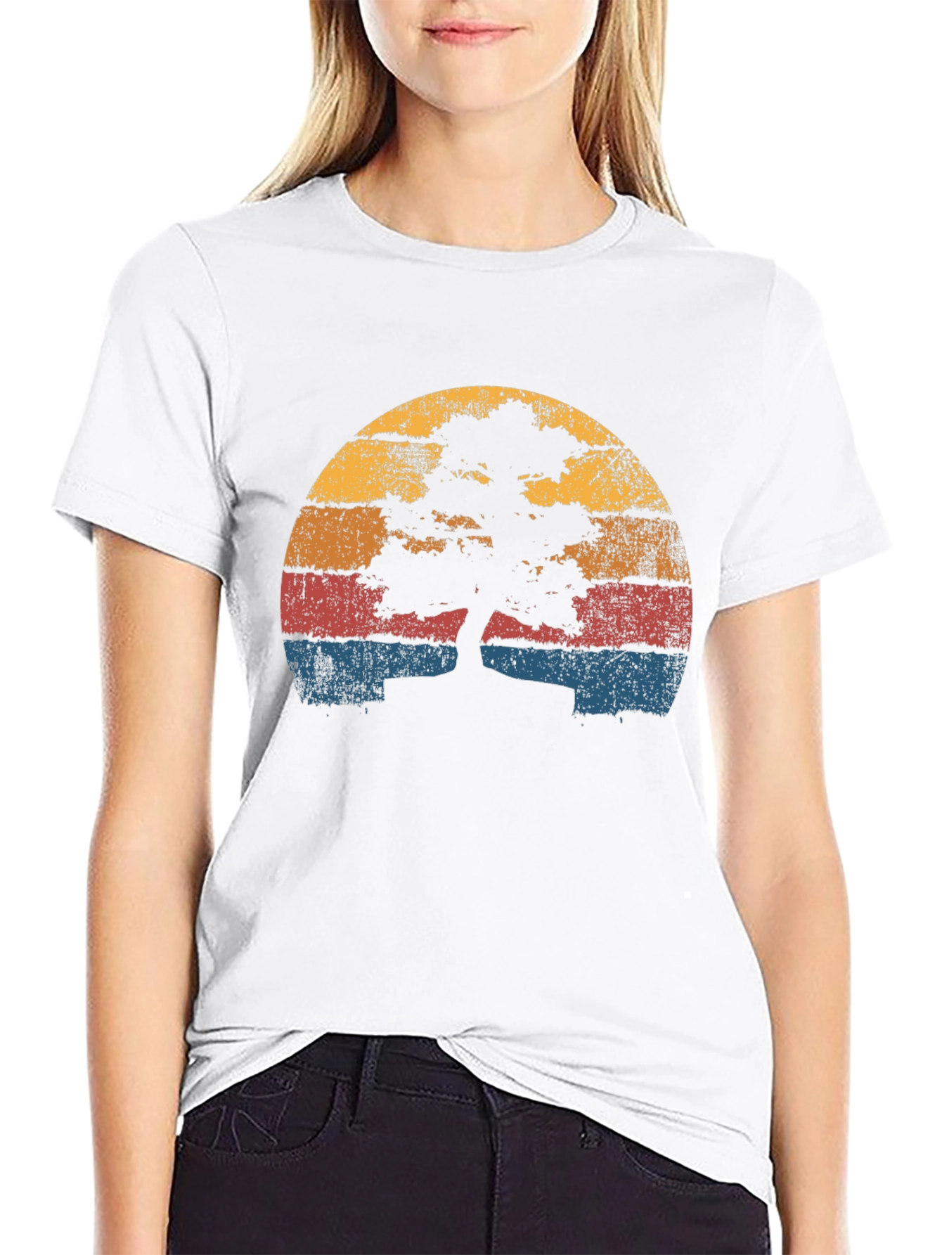 Black Retro Bonsai Tree Sunset T-Shirt view 9