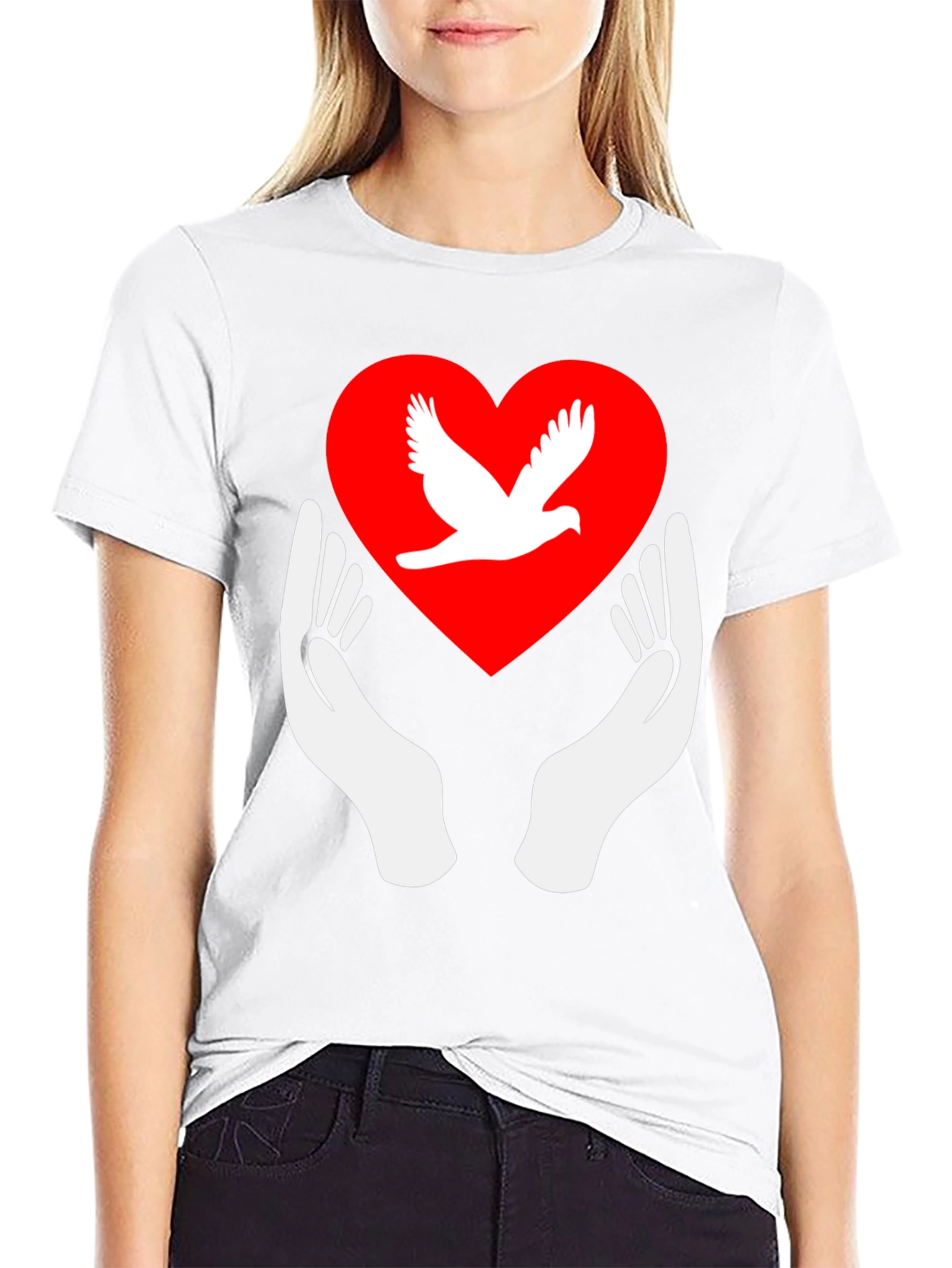 Black Dove Heart Graphic Tee - Peace Symbol Shirt view 9