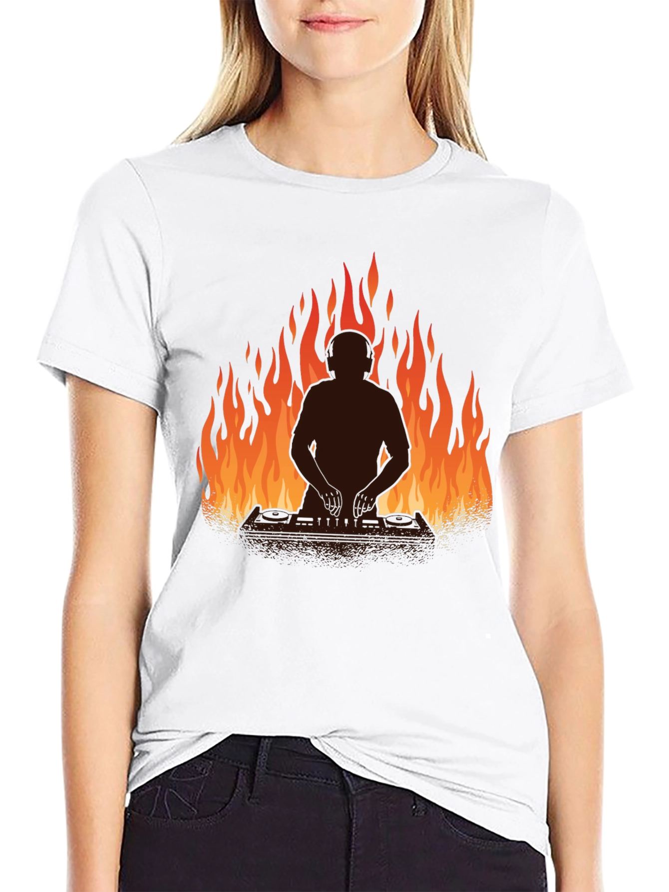 Black DJ in Flames Graphic T-Shirt - Black view 9