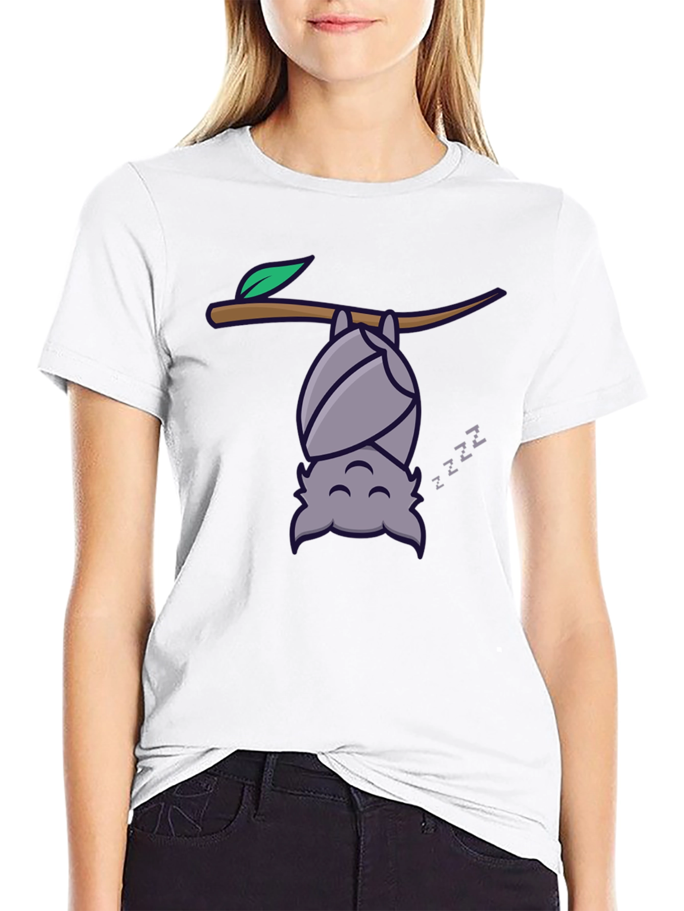 Black Cute Bat Sleeping T-Shirt - Funny Cartoon Tee view 9