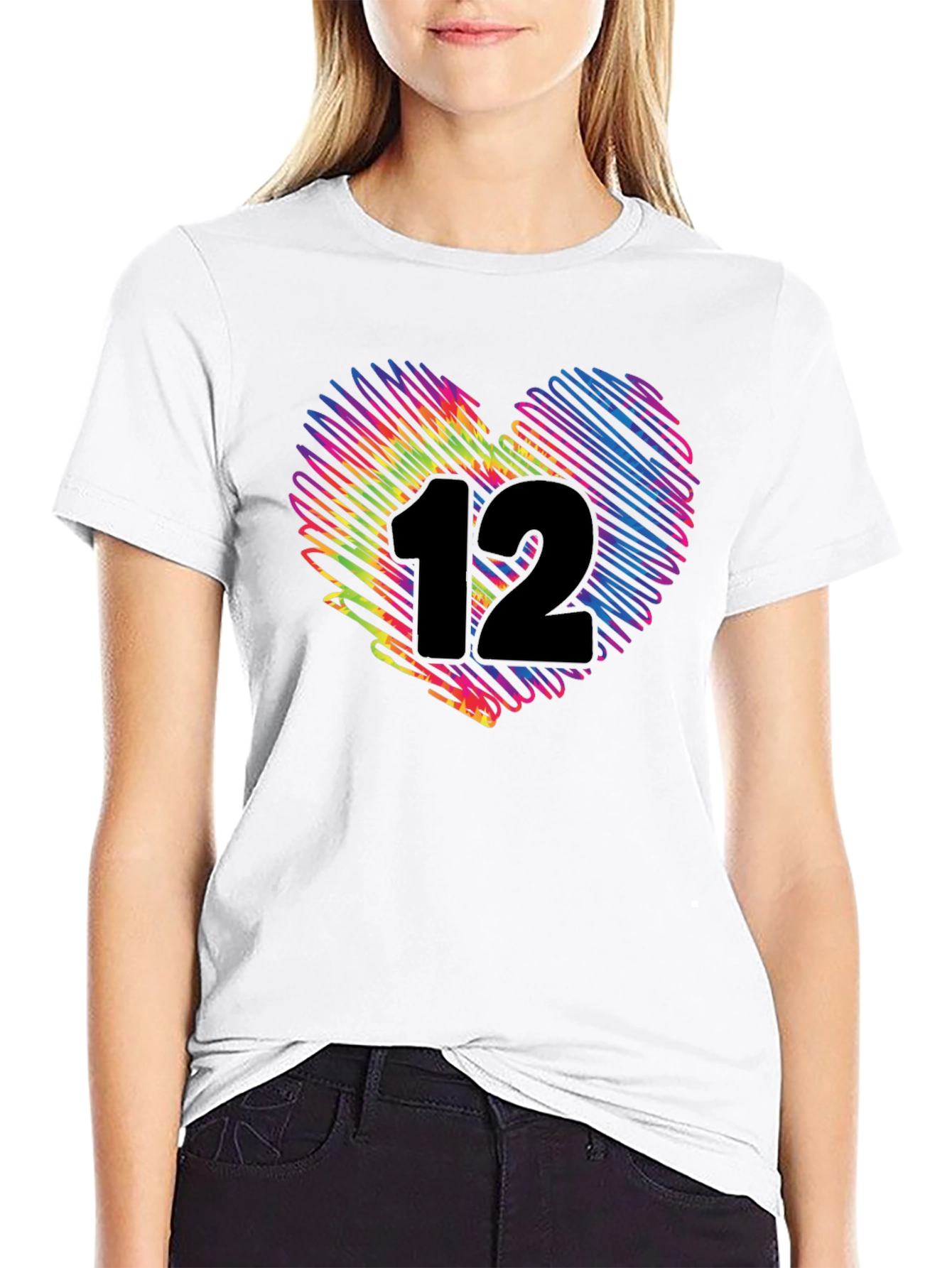Black Colorful Scribble Heart Number 12 T-Shirt view 9