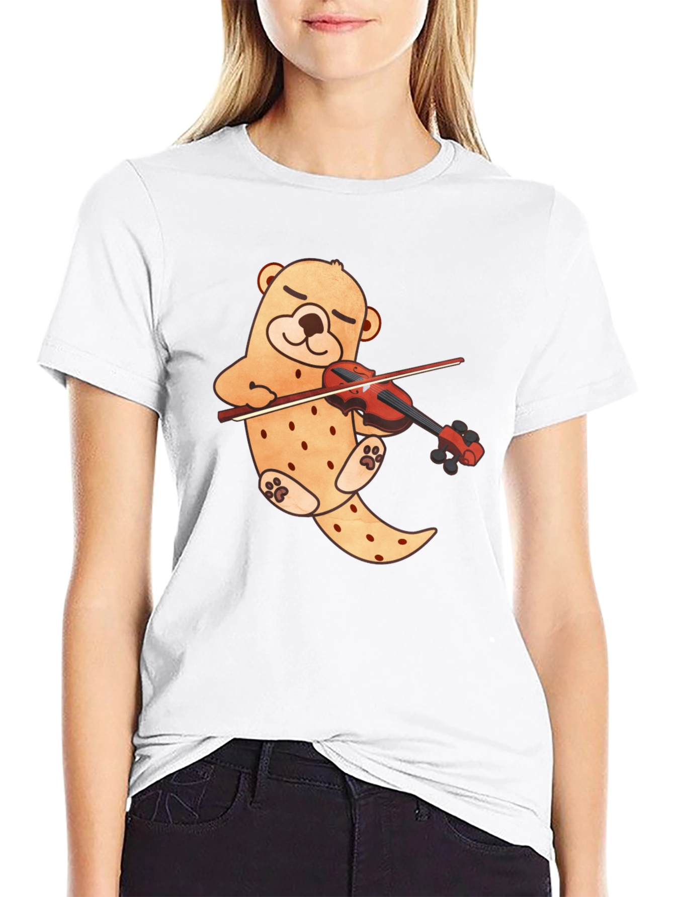 Black Cute Bear Violinist Black T-Shirt view 9