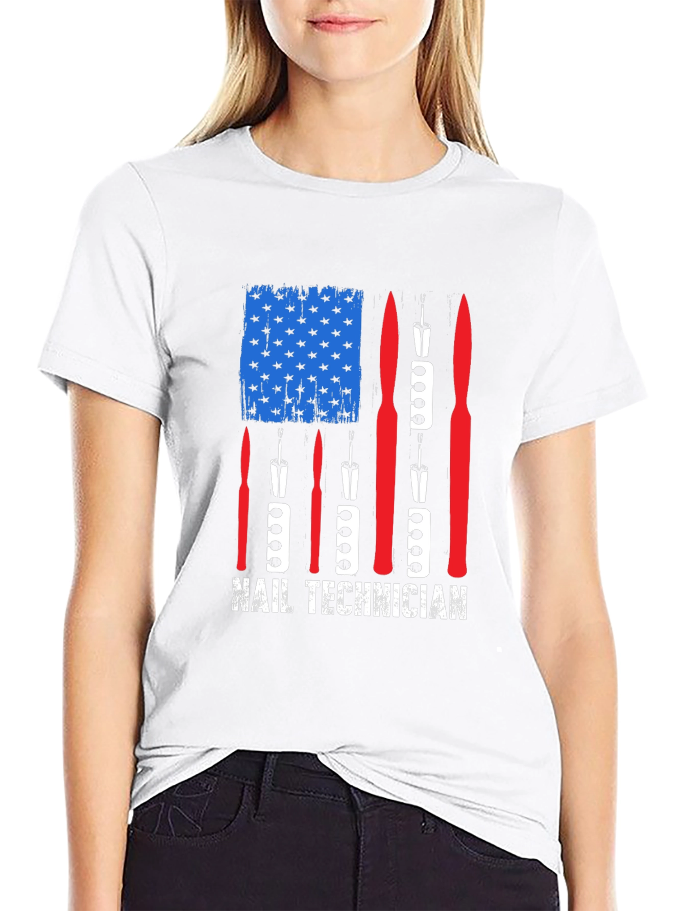 Black Nail Technician American Flag Graphic Tee view 9