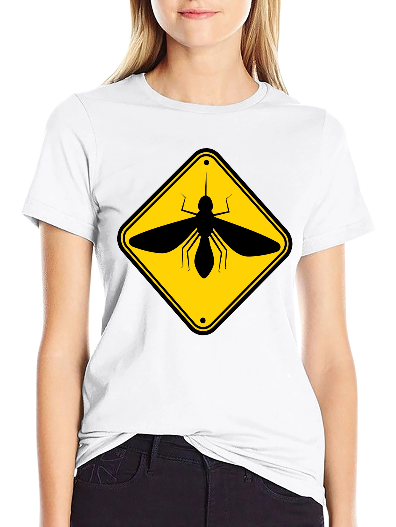 Black Mosquito Warning Sign Graphic T-Shirt view 9