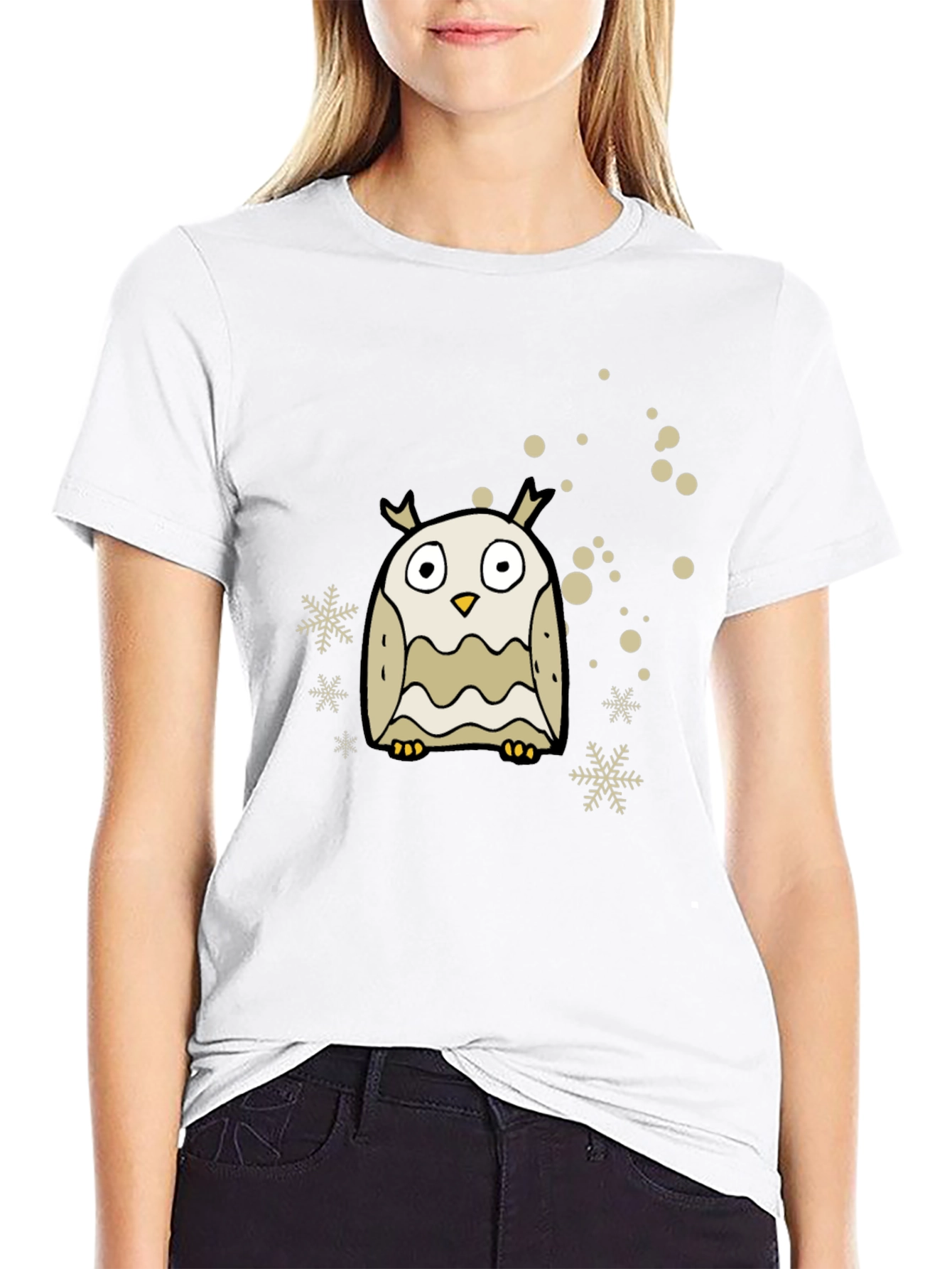 Black Cute Owl Graphic Tee - Black Cotton Blend view 9