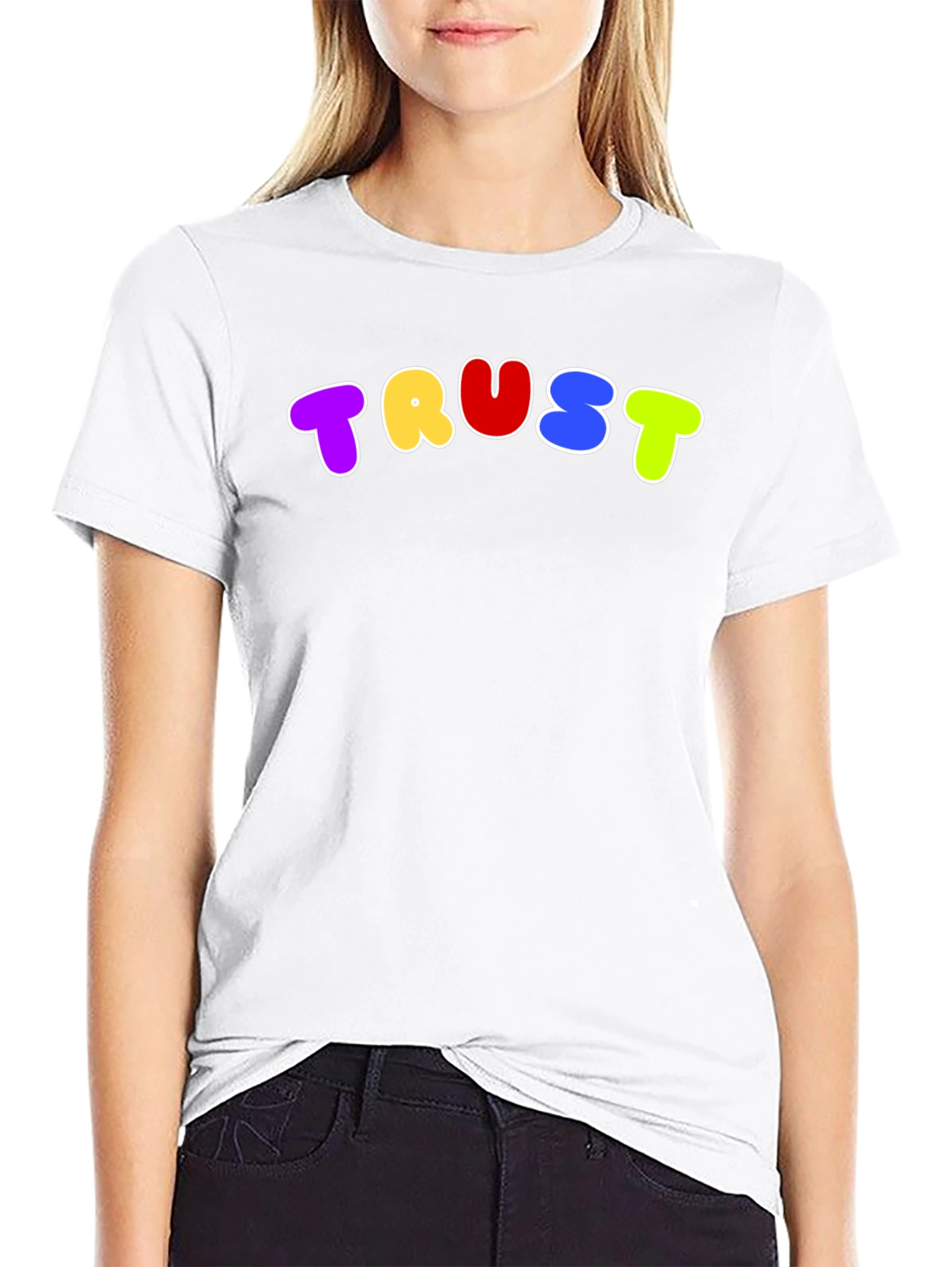 Black Colorful "TRUST" Graphic Black T-Shirt view 9