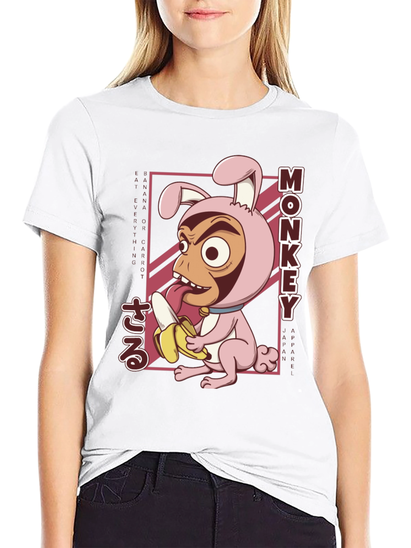 Black Monkey Banana T-Shirt Funny Cartoon Tee view 9