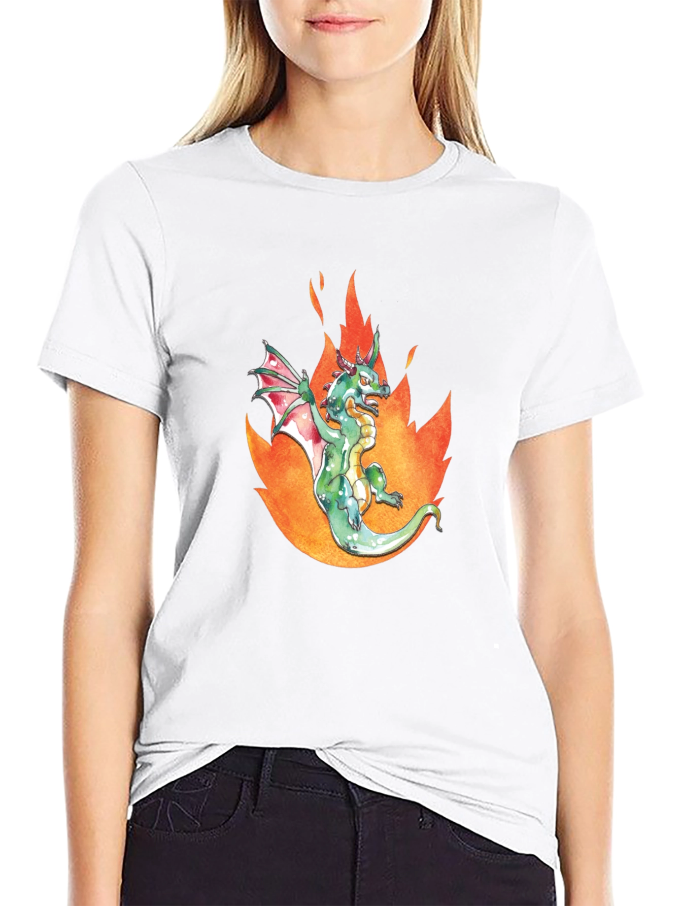 Black Dragon in Flames Graphic Tee - Black Cotton T-Shirt view 9
