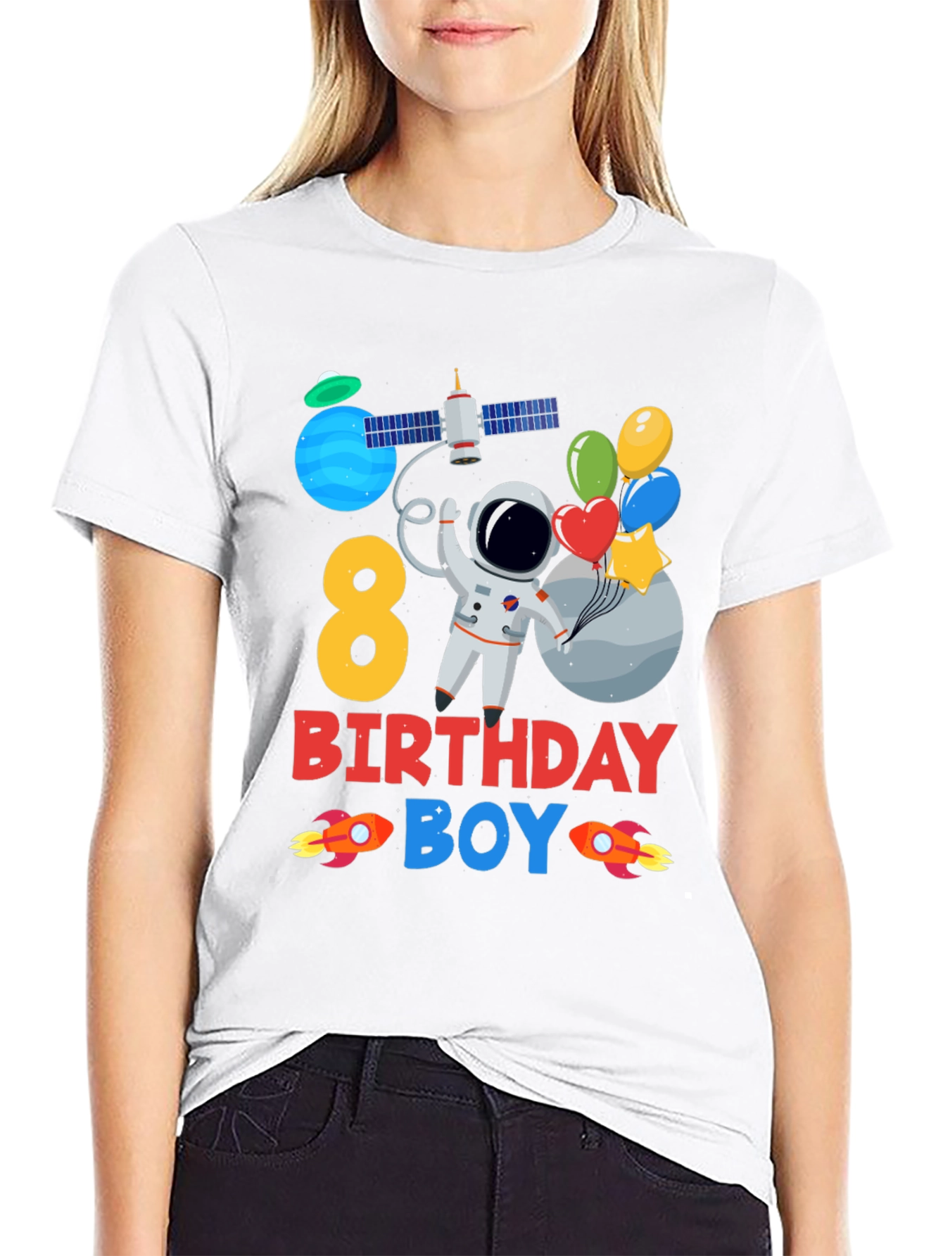 Black 8th Birthday Boy Astronaut T-Shirt view 9