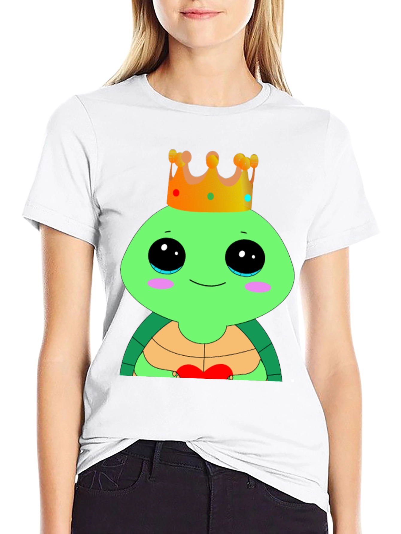 Black Cute Cartoon Turtle King T-Shirt view 9