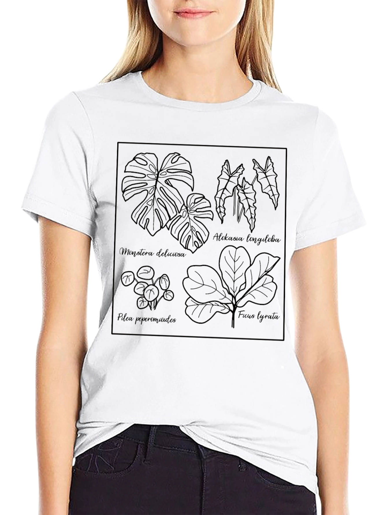 Black Botanical Line Art Tee - Stylish Plant Lover Shirt view 9