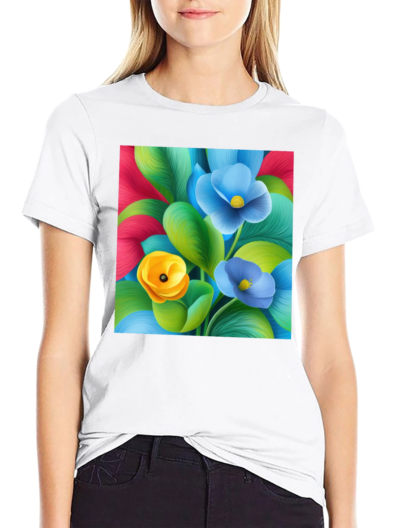 Black Floral Print T-Shirt - Vibrant Colors view 9
