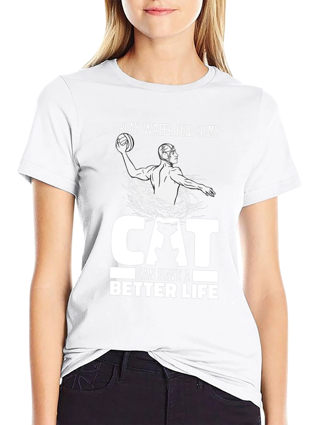 Black Water Polo Cat Lover Graphic Tee view 9