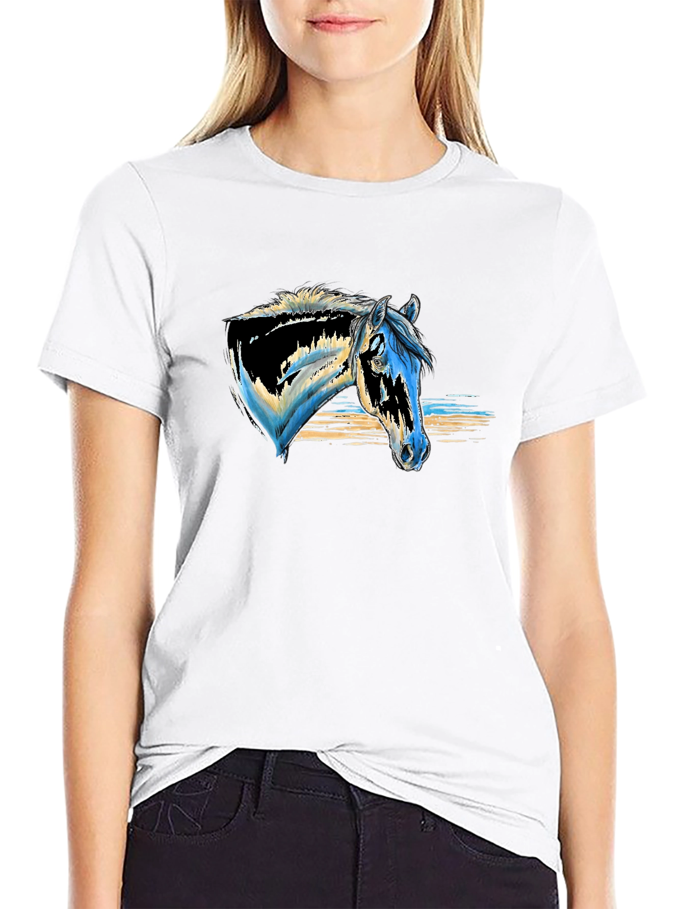 Black Horse Head Graphic Print Tee view 9