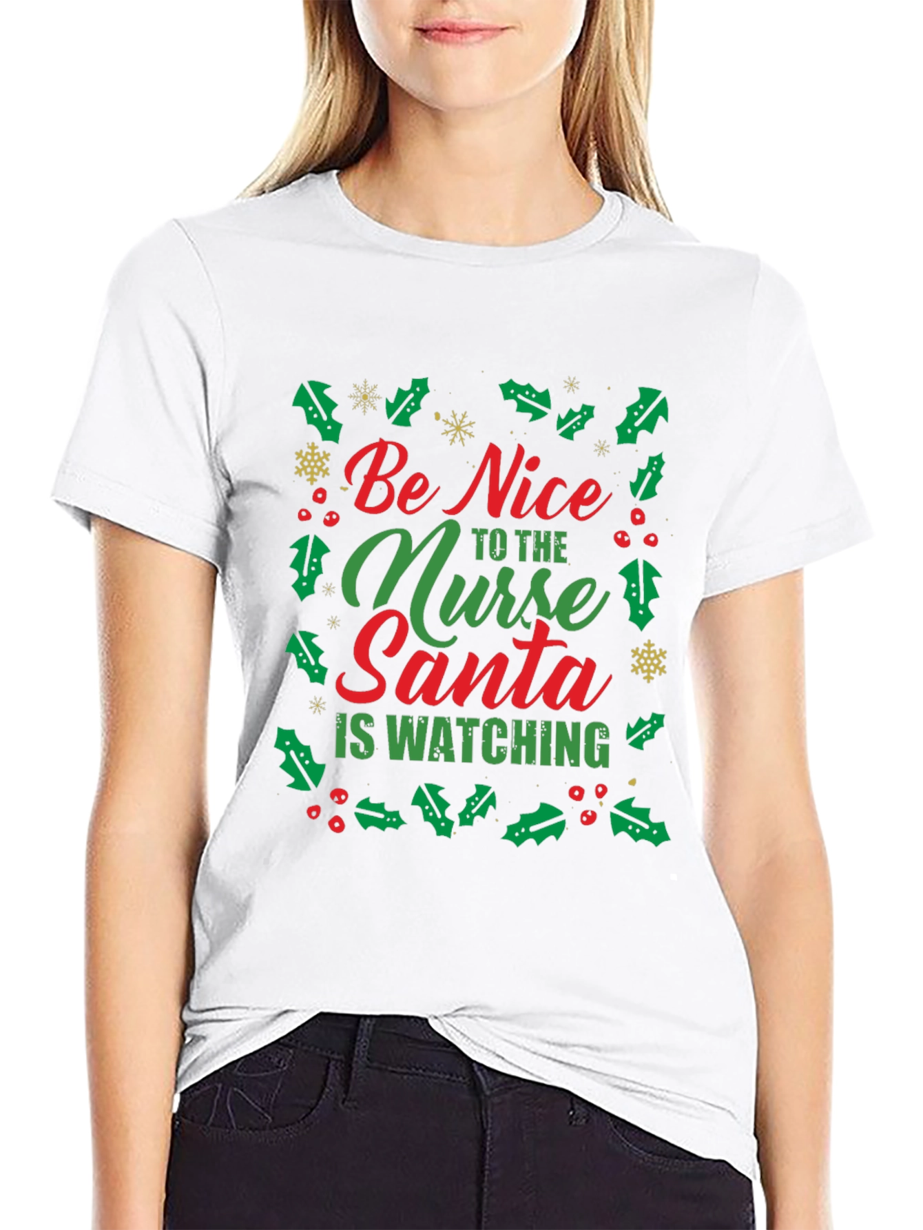 Black Be Nice to the Nurse Santa is Watching T-Shirt view 9