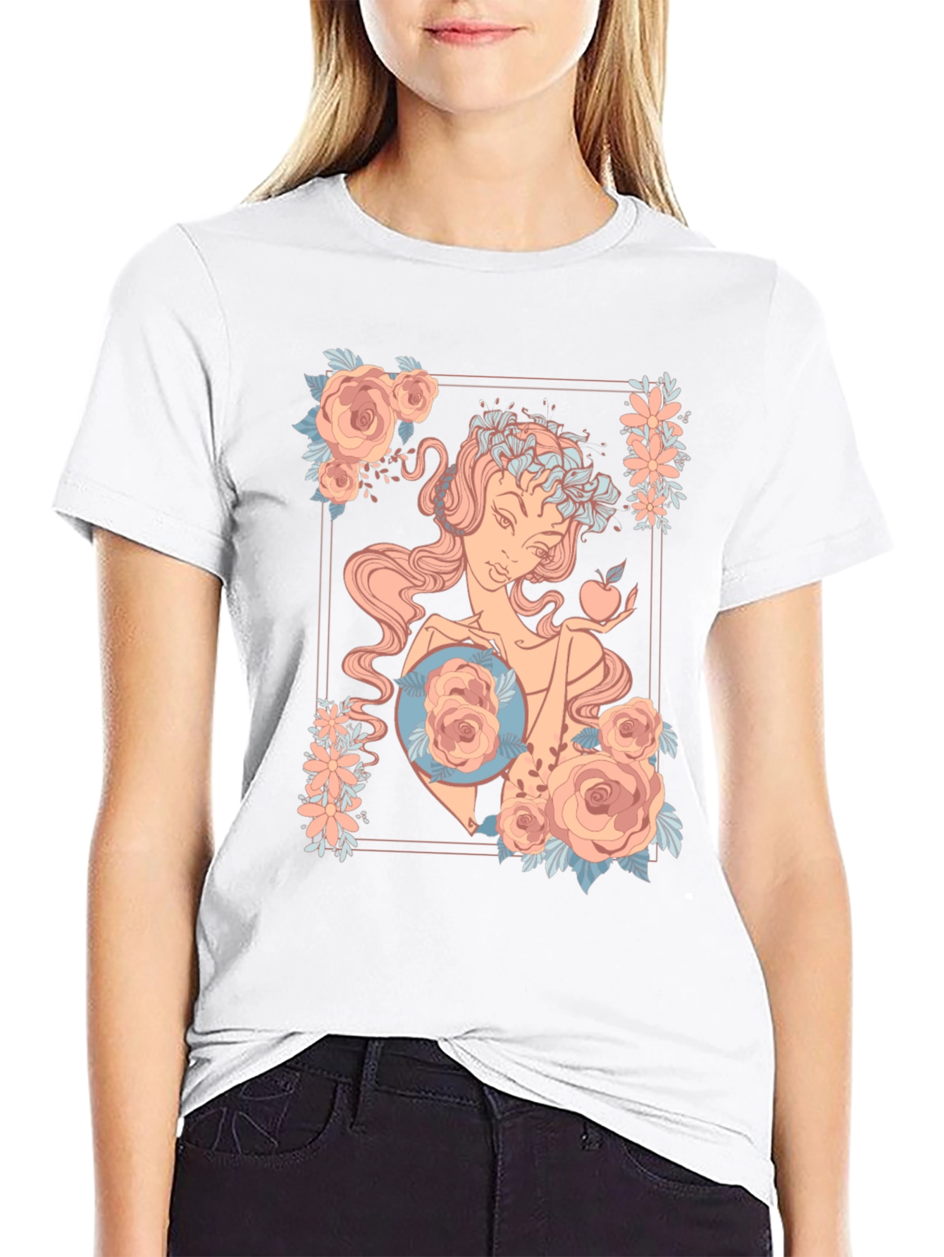 Black Floral Goddess Graphic Black T-Shirt view 9