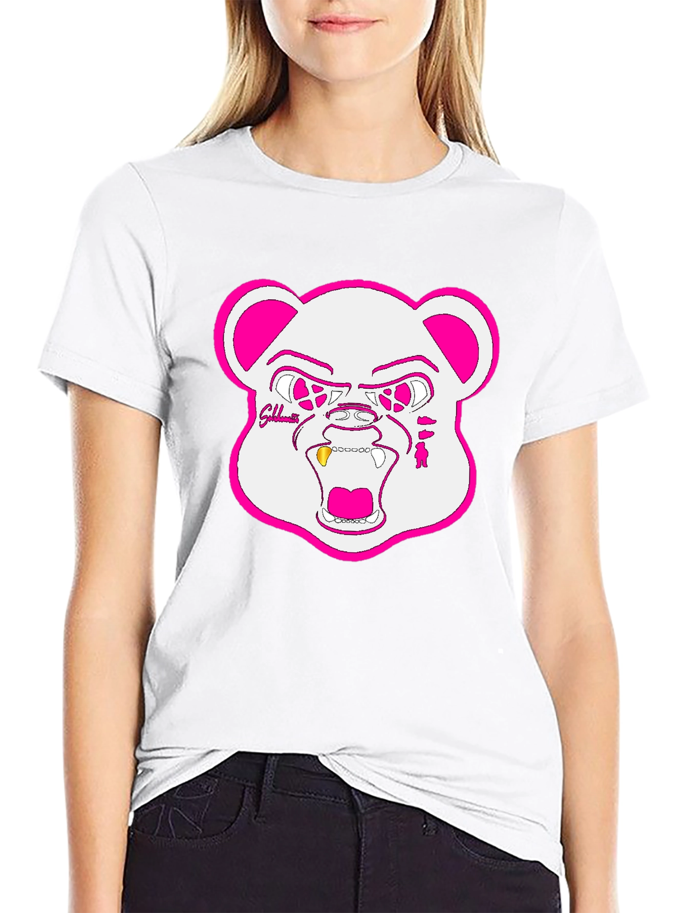 Black Black T-Shirt with Goldteeth Bear Graphic view 9