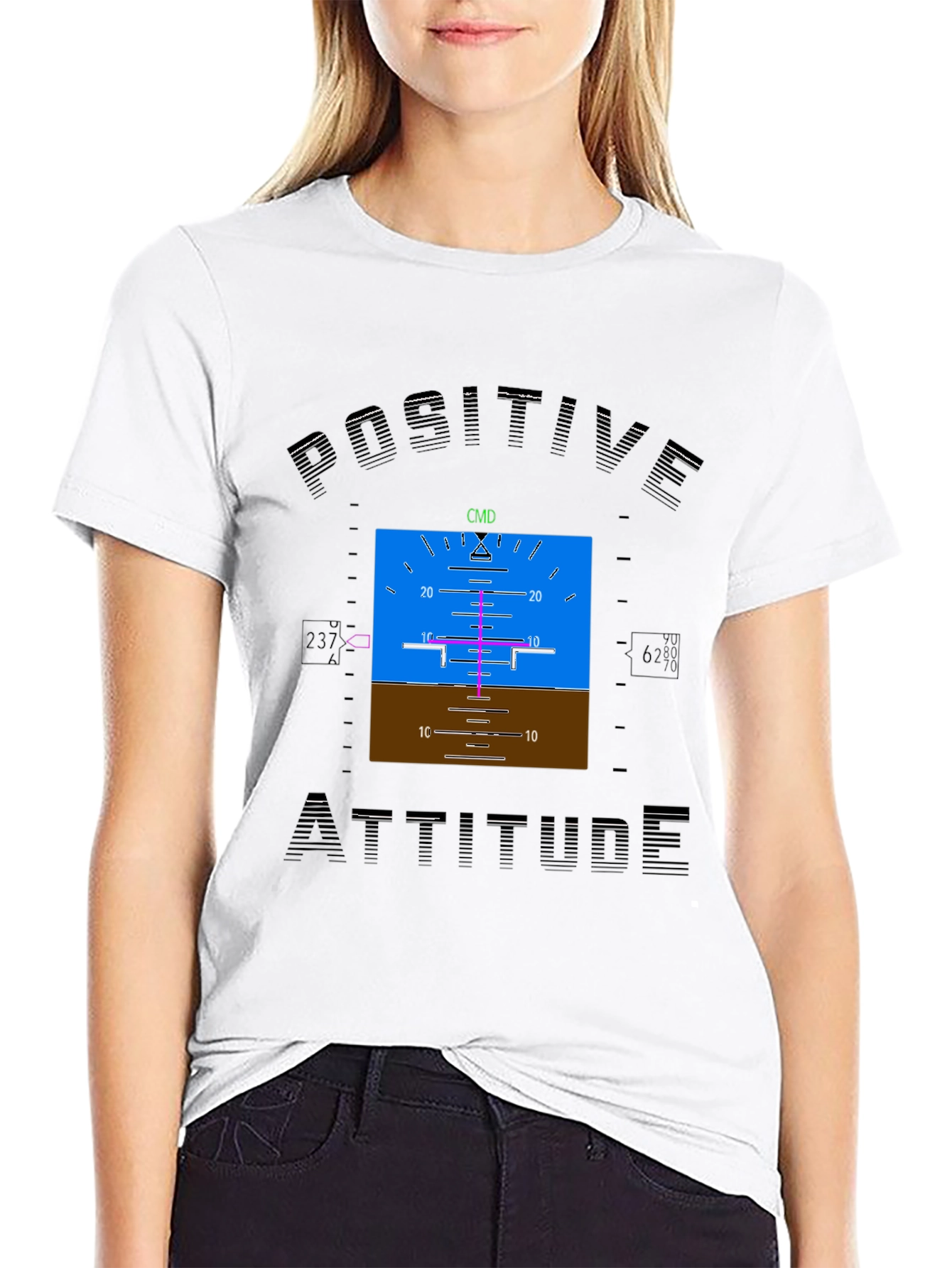 Black Positive Attitude Aviation T-Shirt view 9